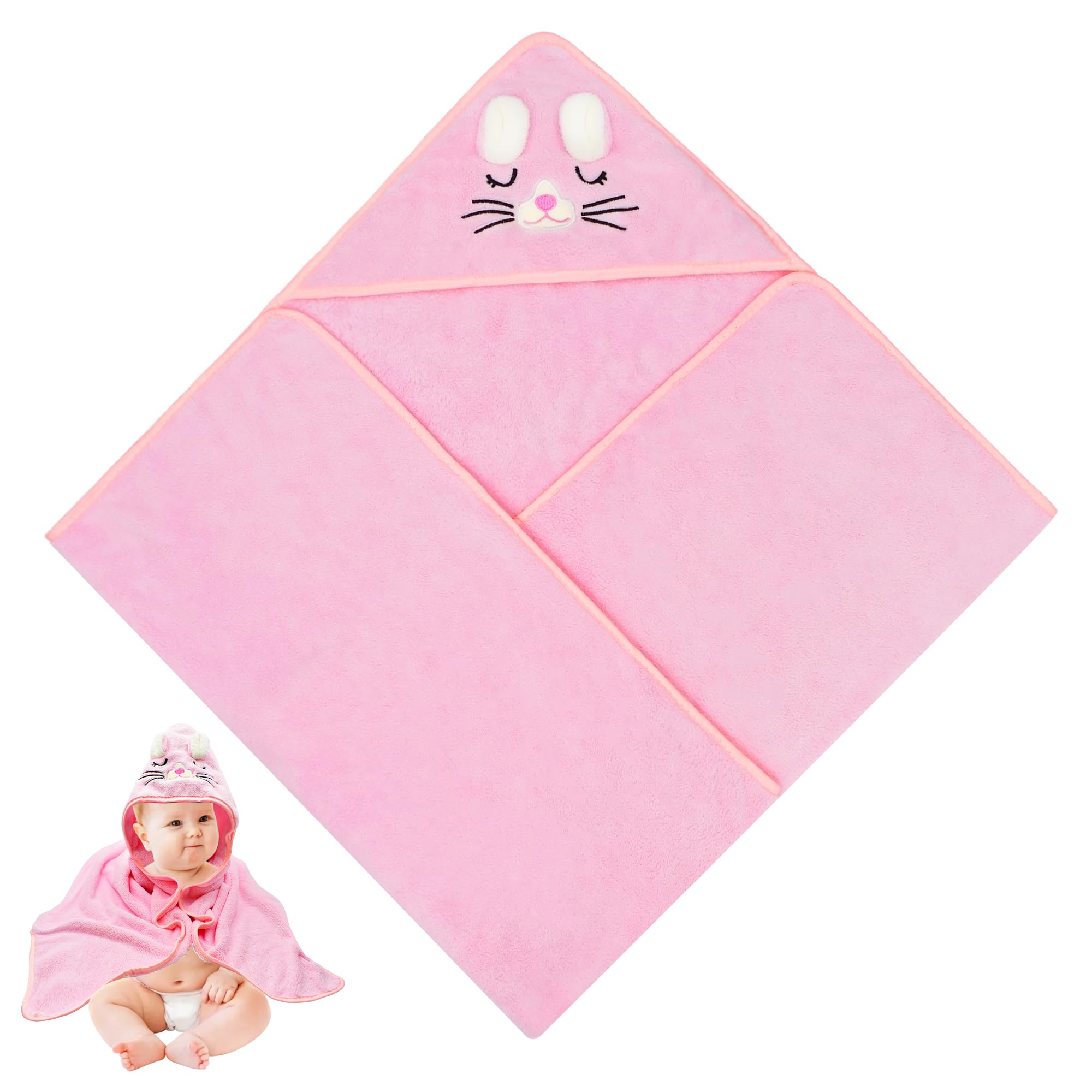 2 Capes De Bain Bébé 80x80cm - Velours Corail, Absorption Max - Éléphant Bleu/Gris - Cadeau Naissance