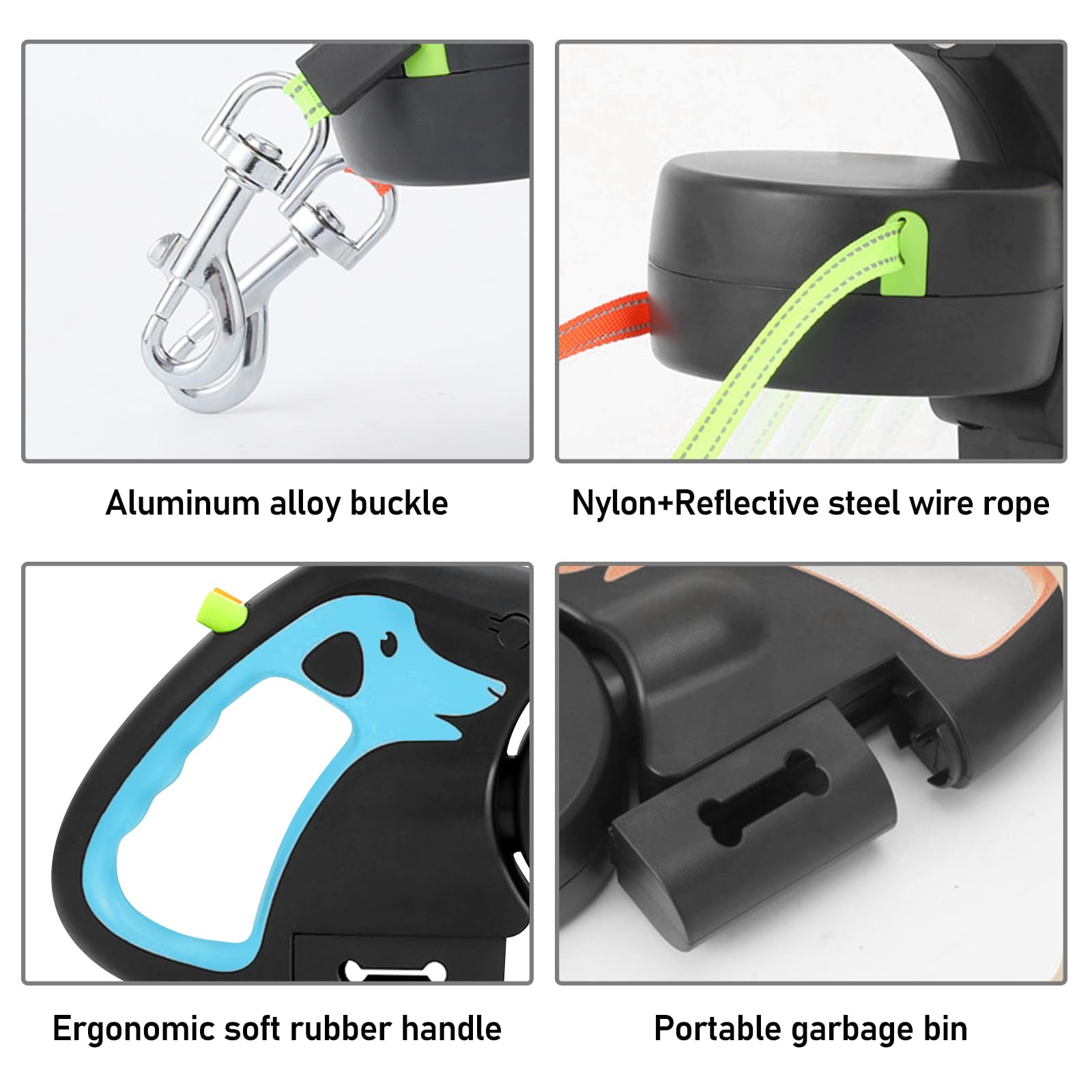 Doble correa retráctil para perros, correa enrollable con luz LED, doble correa extensible para perros de 3 m, flexible, mango antideslizante, botón de freno rápido para perros pequeños y medianos