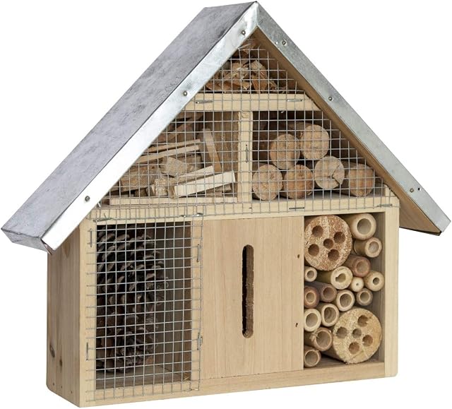 SIAM EXPRESS Insect Wooden Hotel With Galvanised Metal Roof House Nest Home Bee Keeping Bug Garden Ladybird Box 24-24