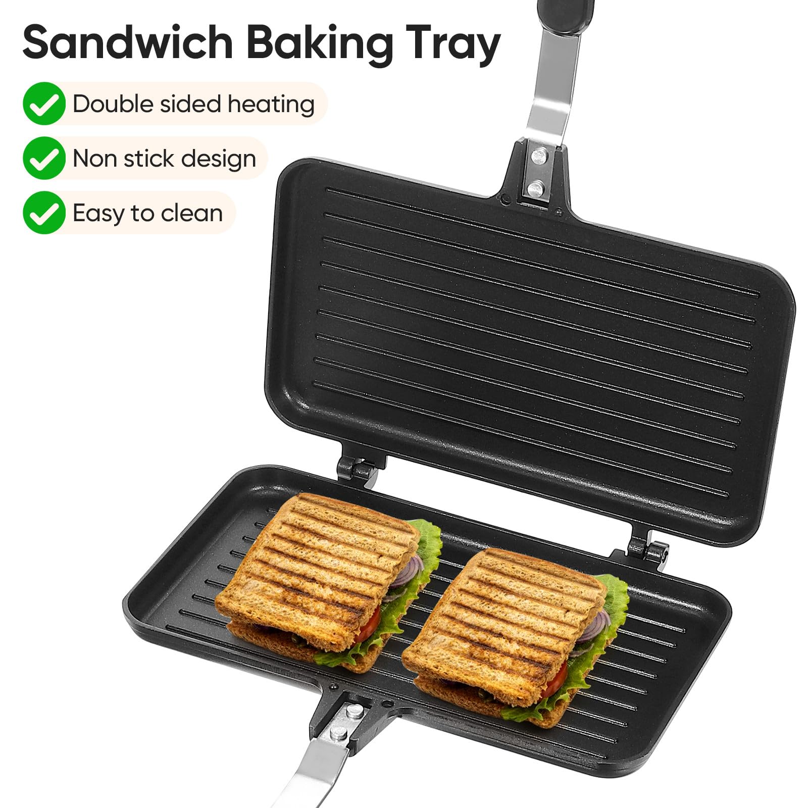 Uonlytech Poêle à Sandwich Ustensile Cuisine en Aluminium Antiadhésive Double Face Pratique et Plaque de Cuisson pour Sandwich Grillé pour Usage Domestique
