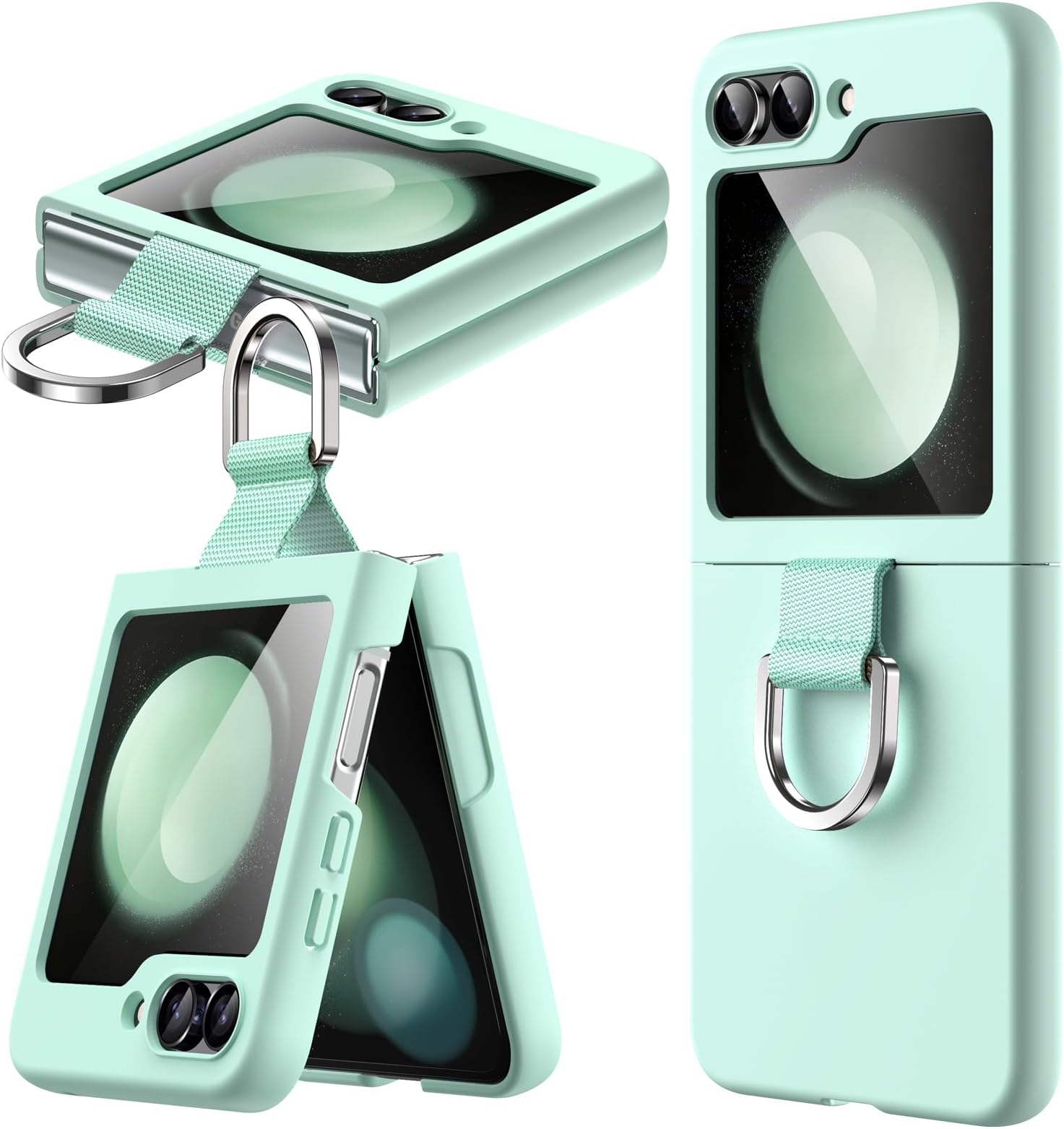 Case for Samsung Galaxy Z Flip 5 2023 with Ring, Hard PC Slim Shockproof Anti-Scratch Protective Phone Cover (Mint Green)