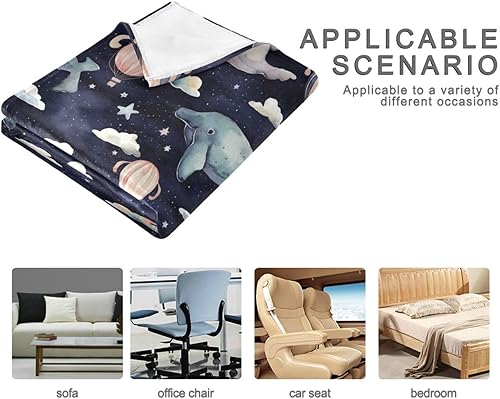 Miniatura 4 de KLL Clouds Whale Hot Air Balloon Watercolor Pattern Flannel Fleece Blanket, Warm Warm Throws for Sofa, Chair, Bed, Fall Blanket 60"x90" Sofa Throw