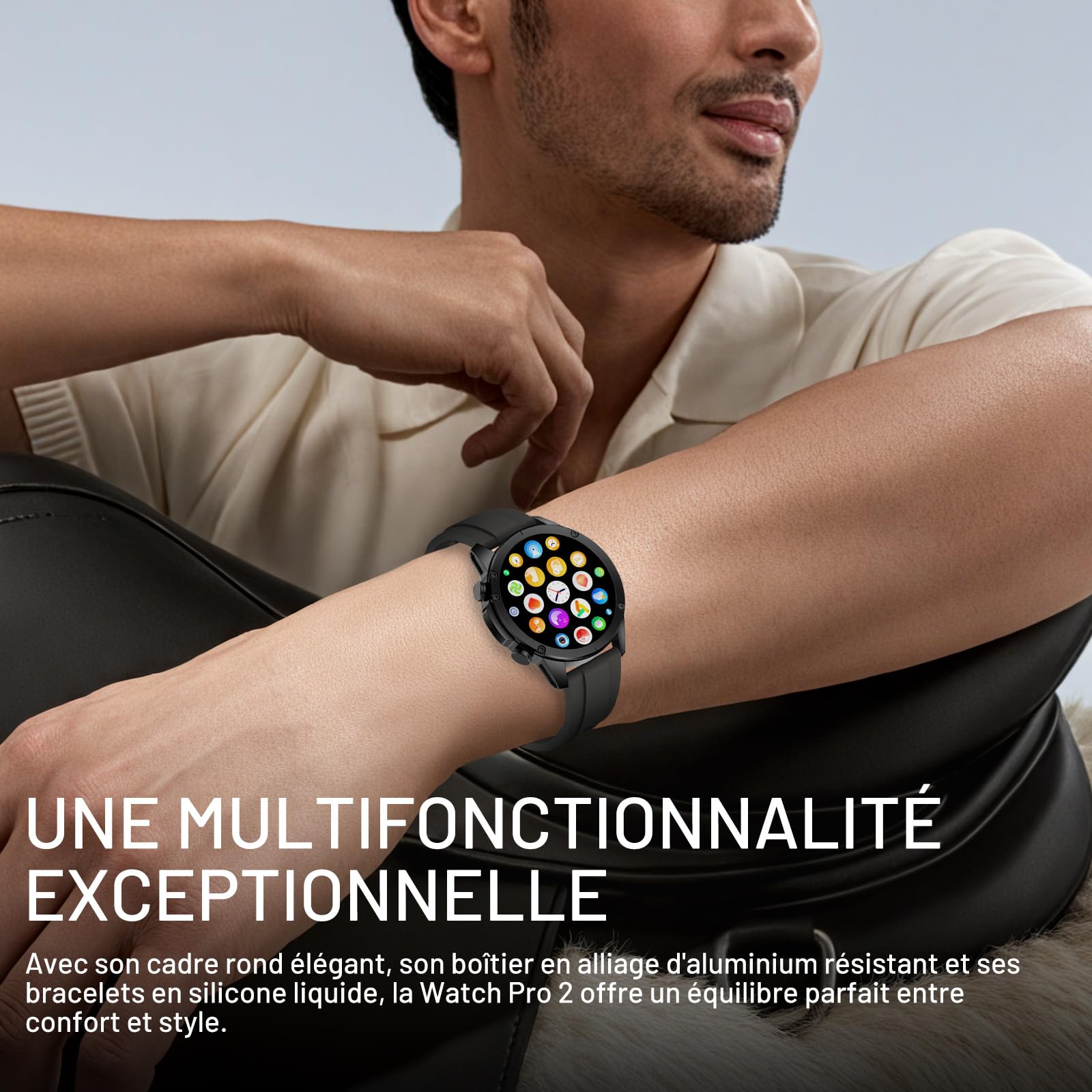 Montre Connectée Homme avec Appels Bluetooth, 1.43" AMOLED Smartwatch avec 120+ Modes Sportifs, Etanche IP68 Montre Connectee avec Podometre/Cardiofrequencemetre/Moniteur de Sommeil pour Android/iOS