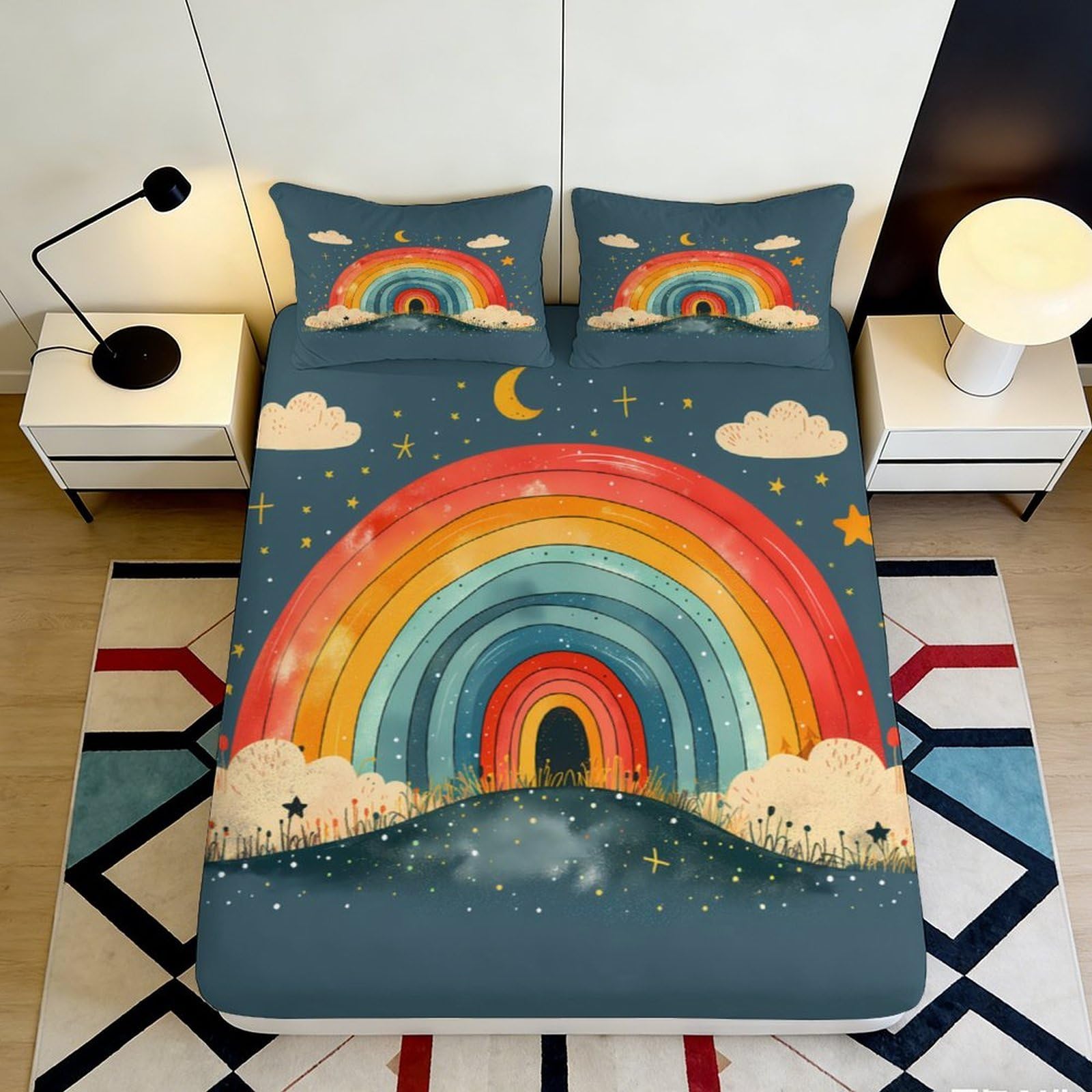 3D Printed Fantasy Unicorn Fitted Sheet Microfiber Deep Pocket Non-Slip Bedroom Unicorn Mattress Fitted Cover Washable 90x200x25cm