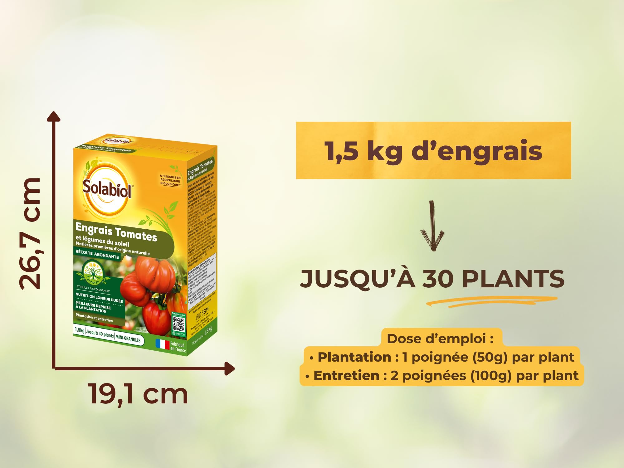 SOLABIOL Engrais Tomates & Légumes Du Soleil - 1,5Kg - Jusqu'à 30 Plants - Nutrition Longue Durée - Meilleure Reprise A La Plantation - Utilisable En Agriculture Biologique SOTOMY15