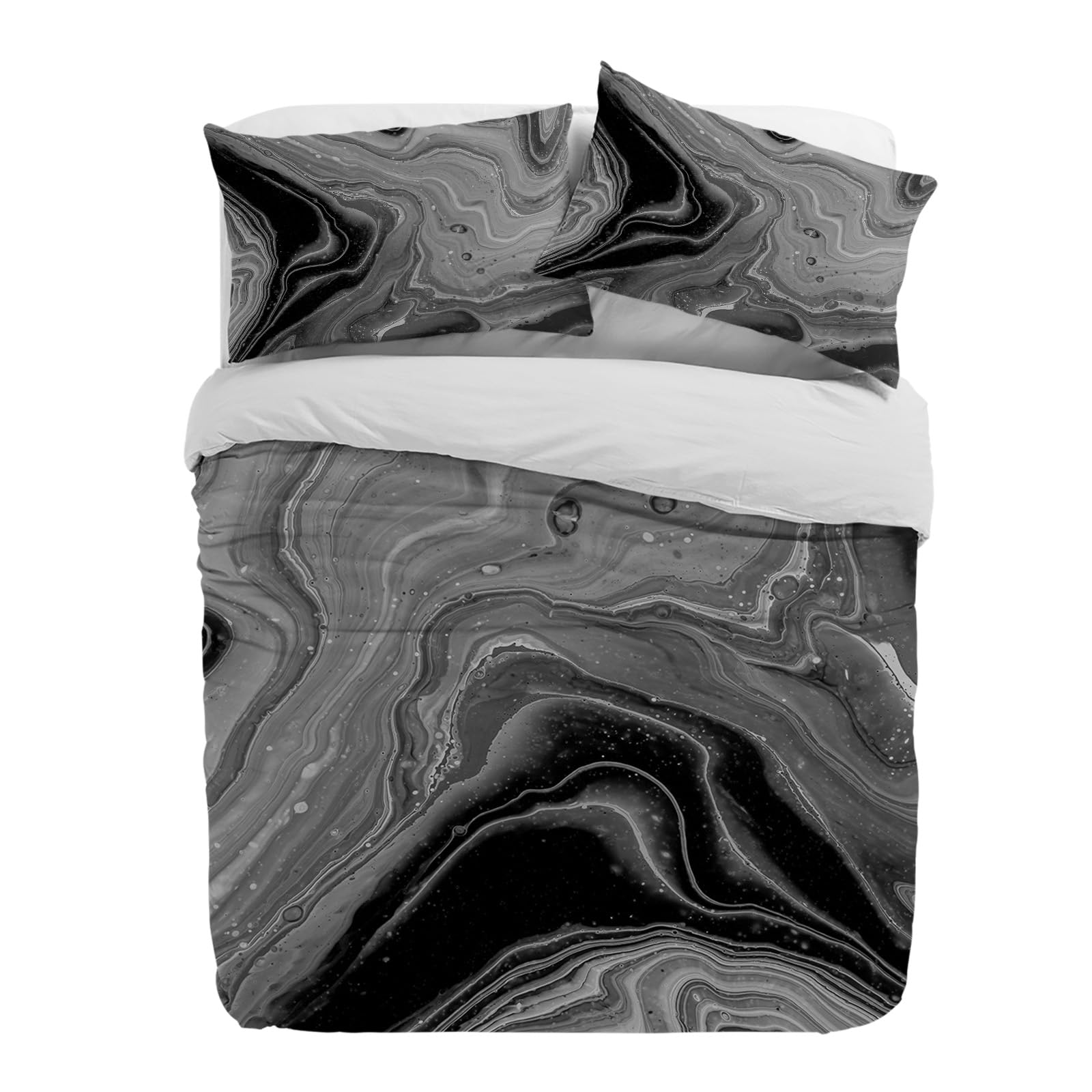 Housse de couette marbre noir et blanc parure lit 240x220 moderne