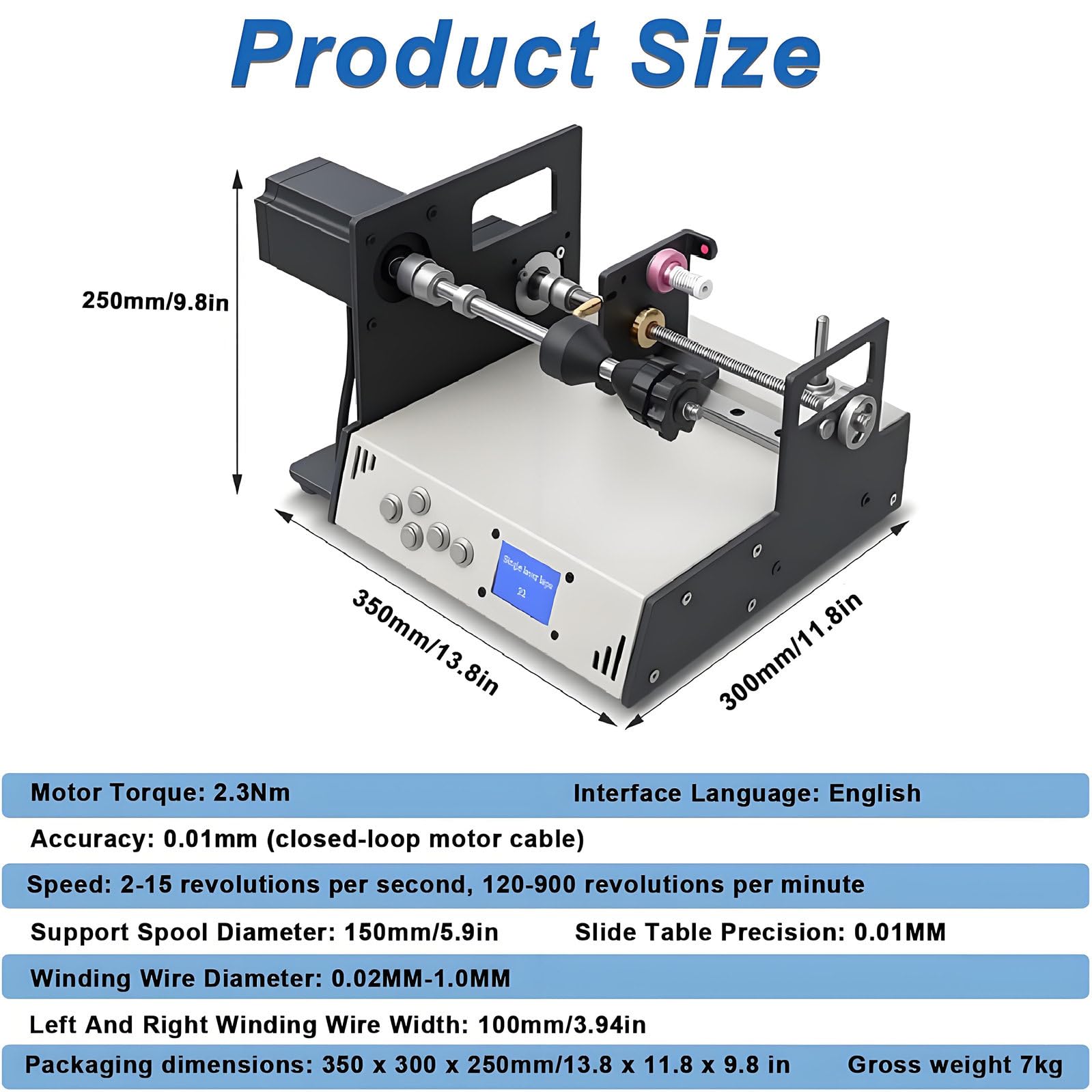 Bobinatrice per bobina, avvolgicavo industriale automatico con schermo LCD, precisione del passo dell'avvolgimento di precisione ± 0,01 mm, ideale per applicazioni di amplificatori per tubi via cavo