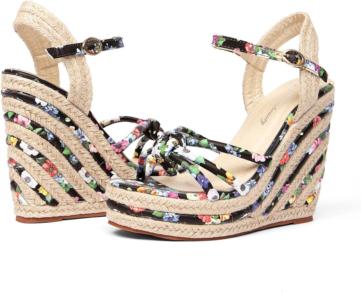 getmorebeauty Women's Espadrille Wedge Sandals Flower Pattern Ankle Strap Open Toe Platform High Heel Sandals Dress Shoes - Image 4