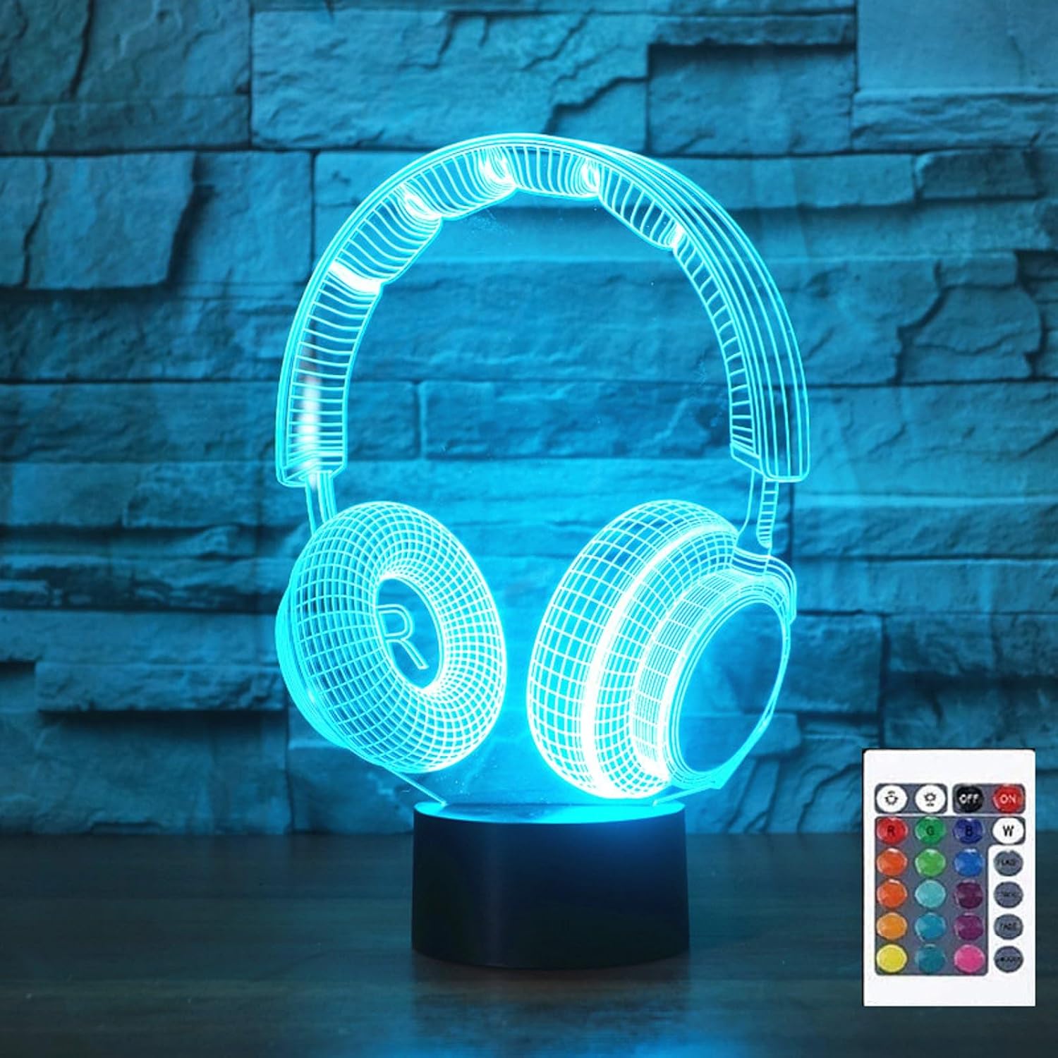 Earphone 3D Illusion Night Light Touch Table Desk Lamp