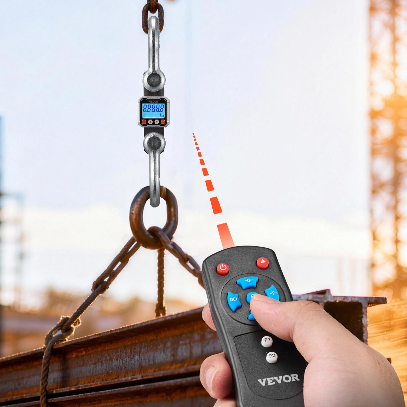 VEVOR Balance à Grue Numérique 10000 kg Balance Suspendue Industrielle Précision 2 kg Peson Électronique pour Usines Entrepôts Fermes, Écran LCD, 3 Unités, avec Boîtier Aluminium Moulé, Télécommande
