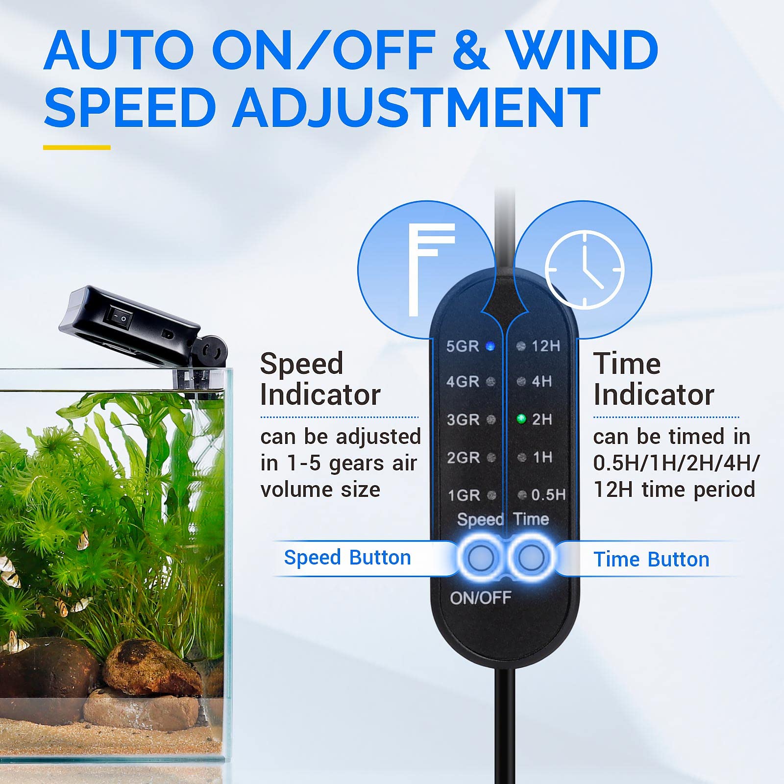 hygger Aquariumventilator, aquariumkoeler, stille ventilator voor aquarium met instelbare toerentalregeling, voor het aquariumkoelsysteem, geschikt voor zoetwater zoutwaterbakken tot 60 cm (3