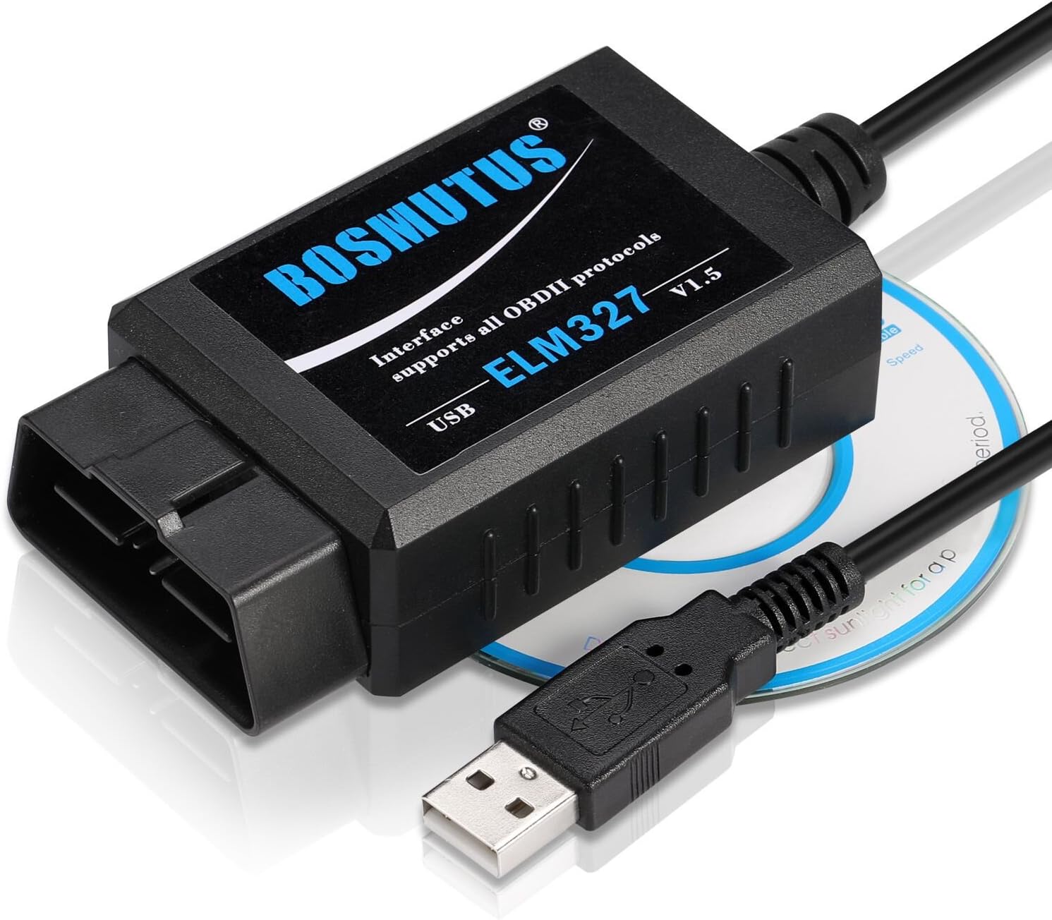 Bosmutus OBD2 ELM327 USB V1.5 OBDII Scanner, EOBD/OBDii Code Reader, OBD-II Engine System Diagnostic Tools (more than 3000 Database Code) - USB for Android/Windows