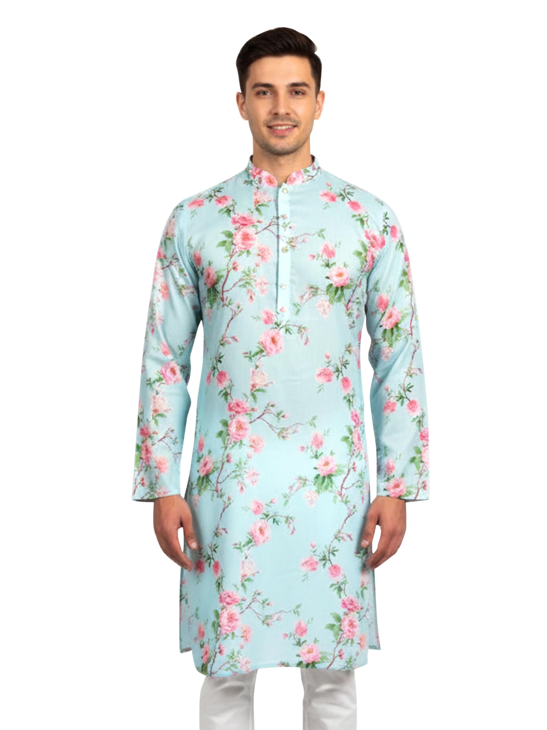 Men's Aqua Silk Blend Kurta-image-30
