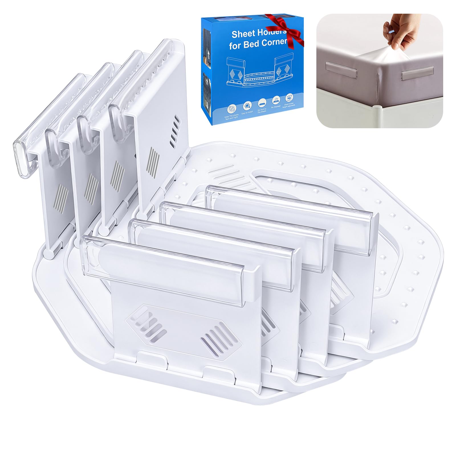 Photo 1 of TRELC Bed Sheet Holders for Corners, 4PCS Upgrade Fitted Sheet Holders Keep Sheets Firm & Tight, Easy Install & Foldable Sheet Clips Sheet Straps Fit Various Mattress
