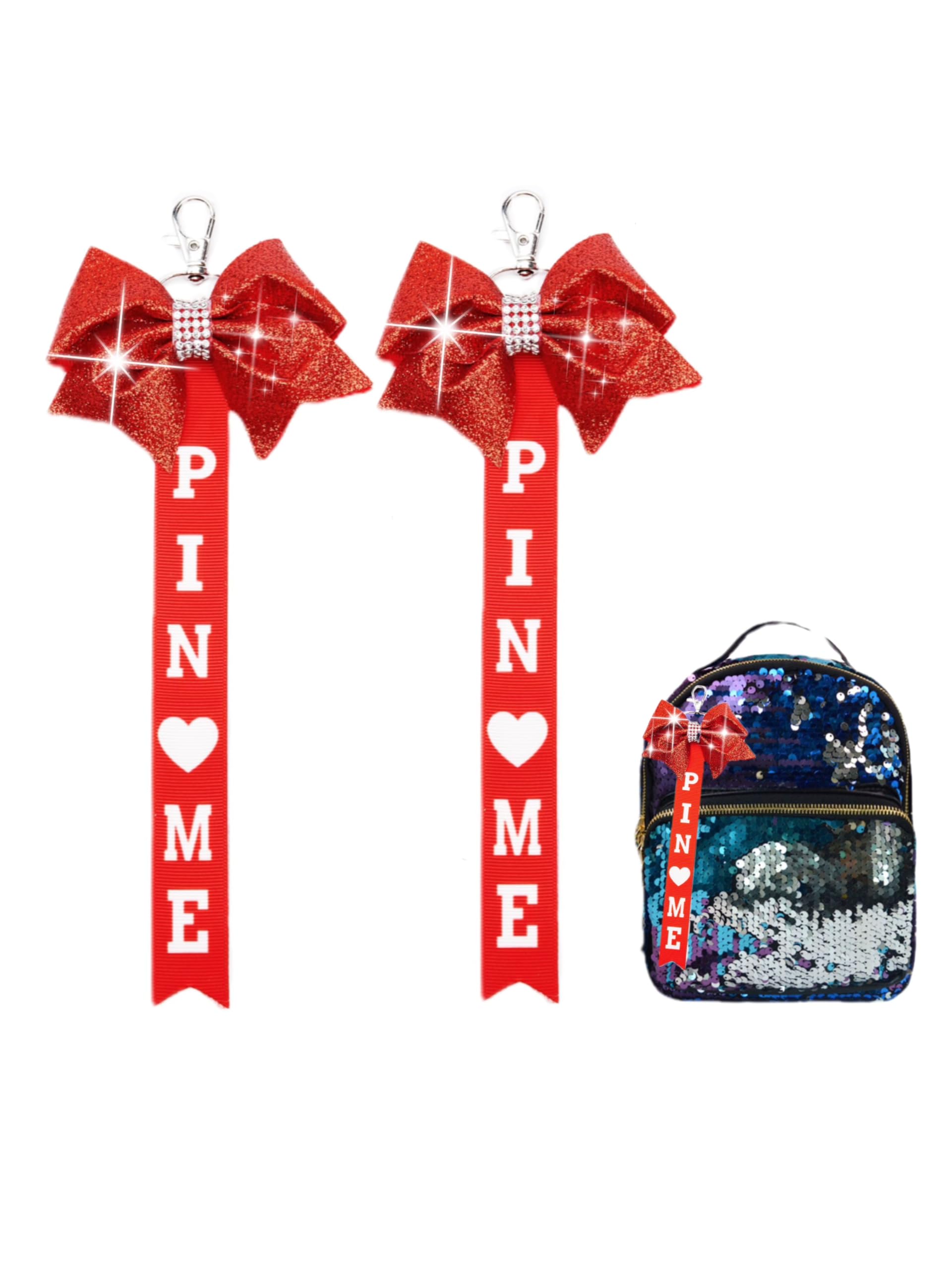 Cheer Pin Me Ribbon Cheerleader Pin Me Bow Cheer Bow Keychain with Rhinestones Cheerleading Sports Accessory Gift