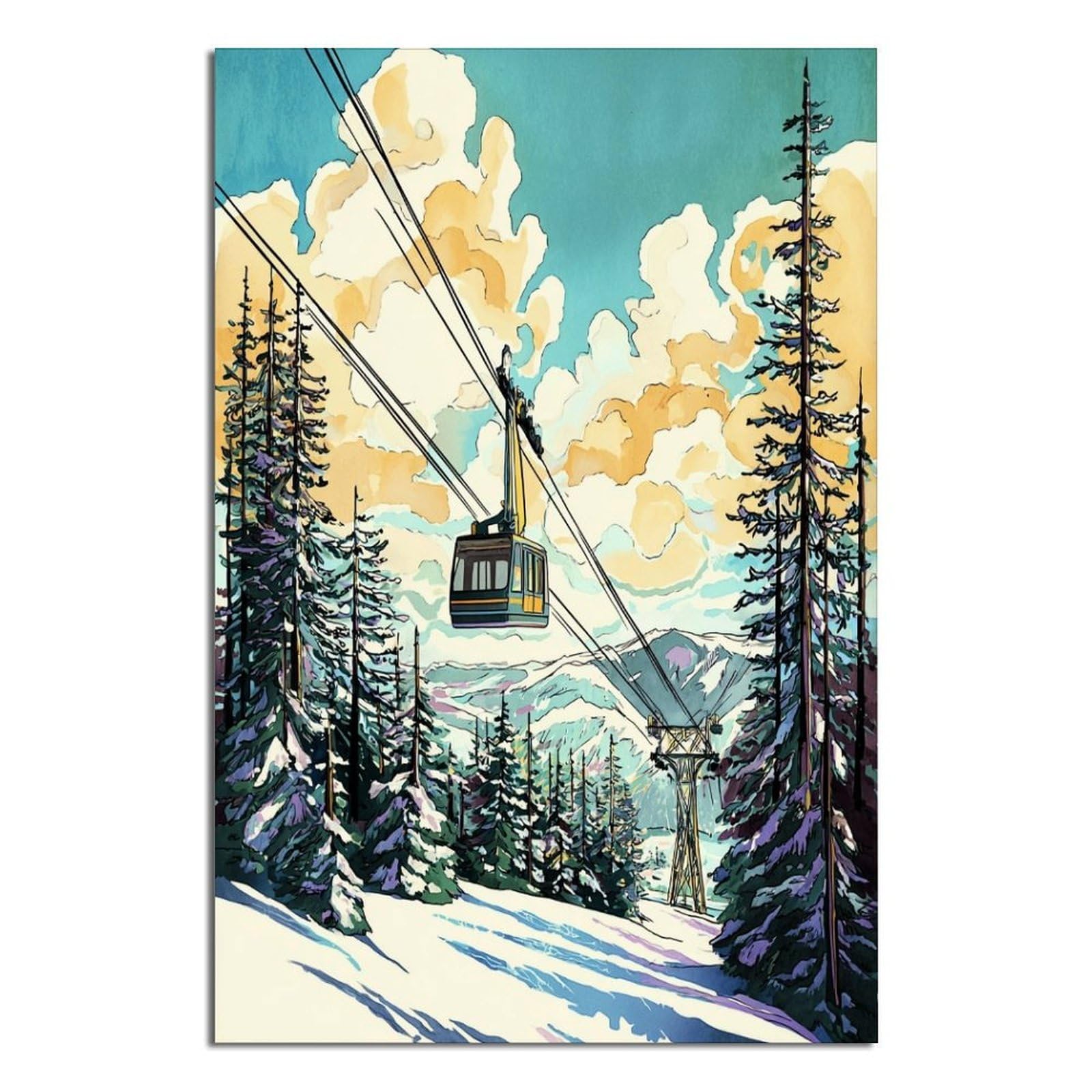 iPuzou Vail Ski Posters 24x36inch(60x90cm) Vintage Watercolor Canvas Art