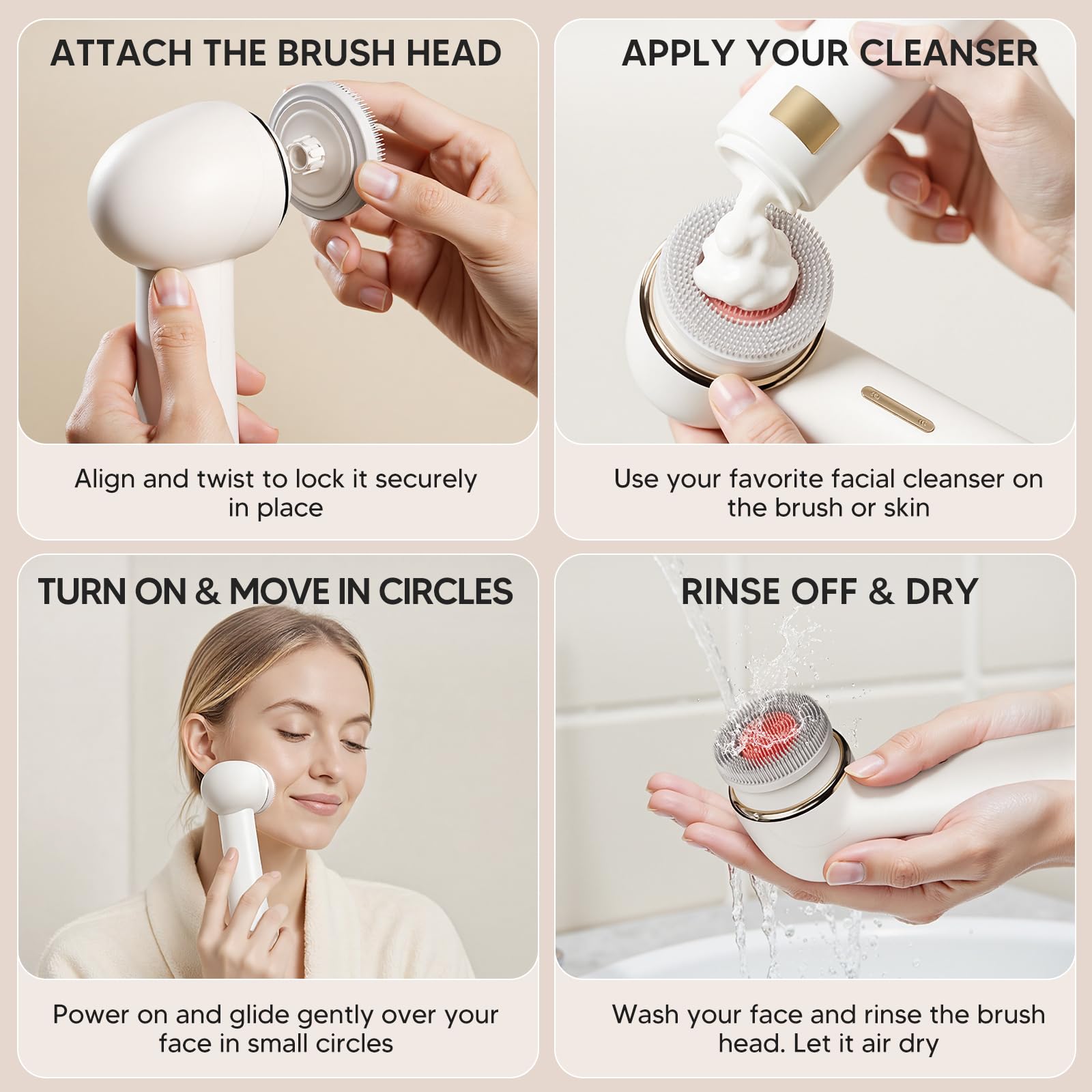 Brosse Visage Électrique à Rotation Bidirectionnelle IPX7 Imperméable Rechargeable Nettoyage en Profondeur