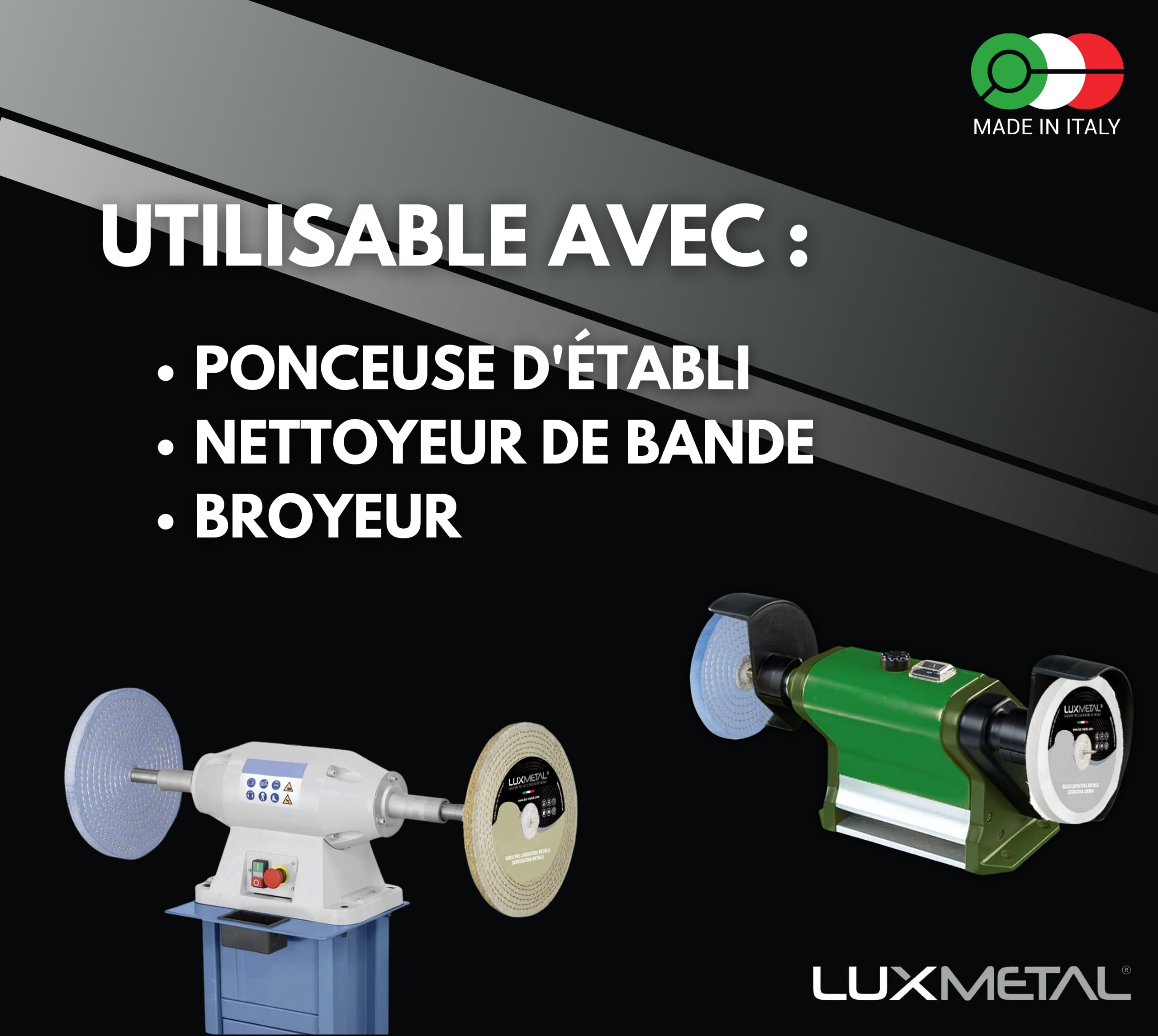 Lux Metal Disque Polissage 250 mm de Coton Fin en Flanelle Roue Pad Tampon Pour Meuleuse Touret à Meuler Brosse Polisseuse Lustrage Metal Acier Inox Alu Pour Aluminium Chrome Resine Epoxy Pate a Polir