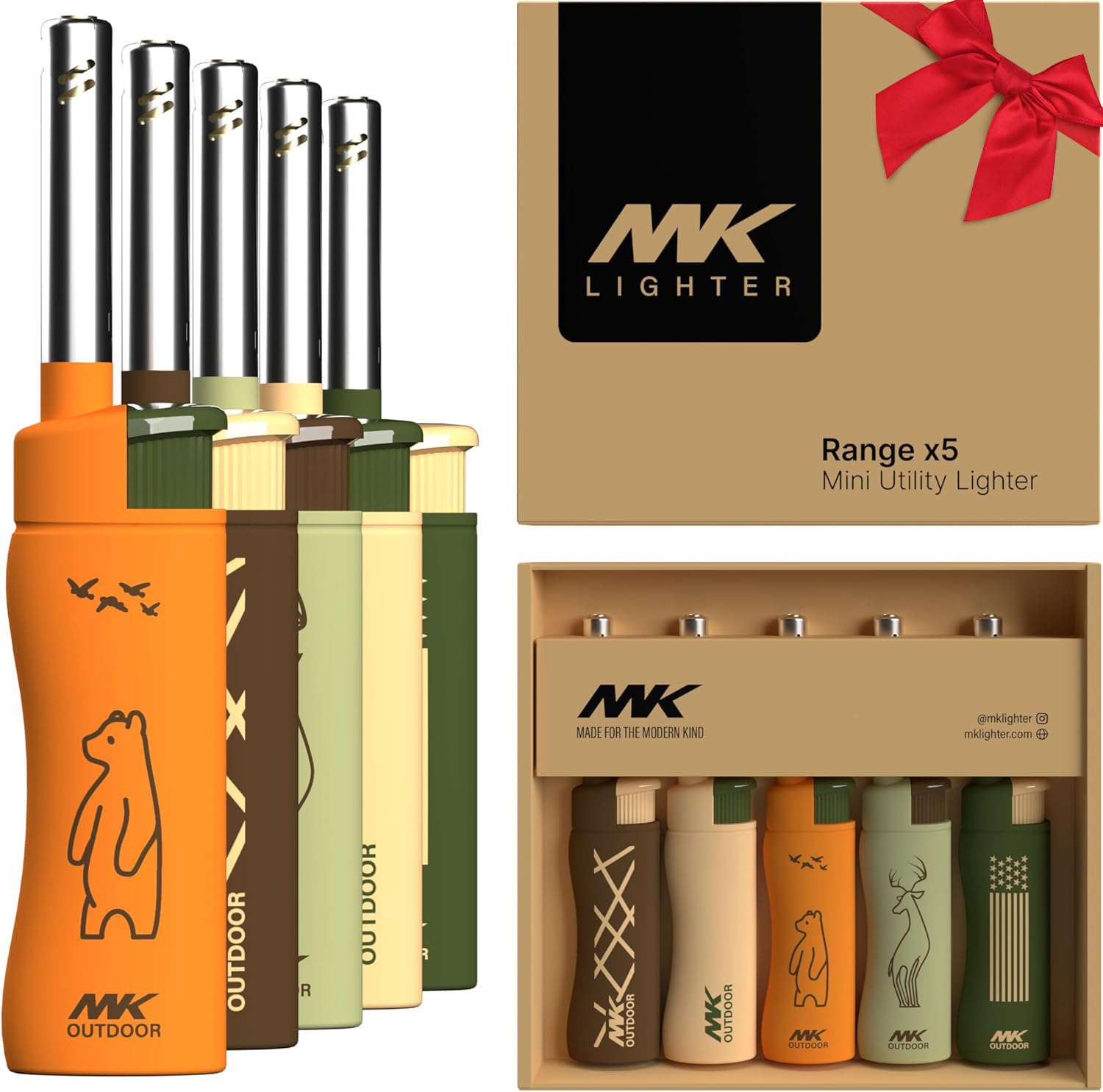 MK Lighter 5pcs. Outdoor Series Candle Lighters, Windproof Torch Flame, BBQ Grills, Camping Lighters, Outdoor Activities, Refillable Butane, Multipurpose Lighters (Assorted-5pc)