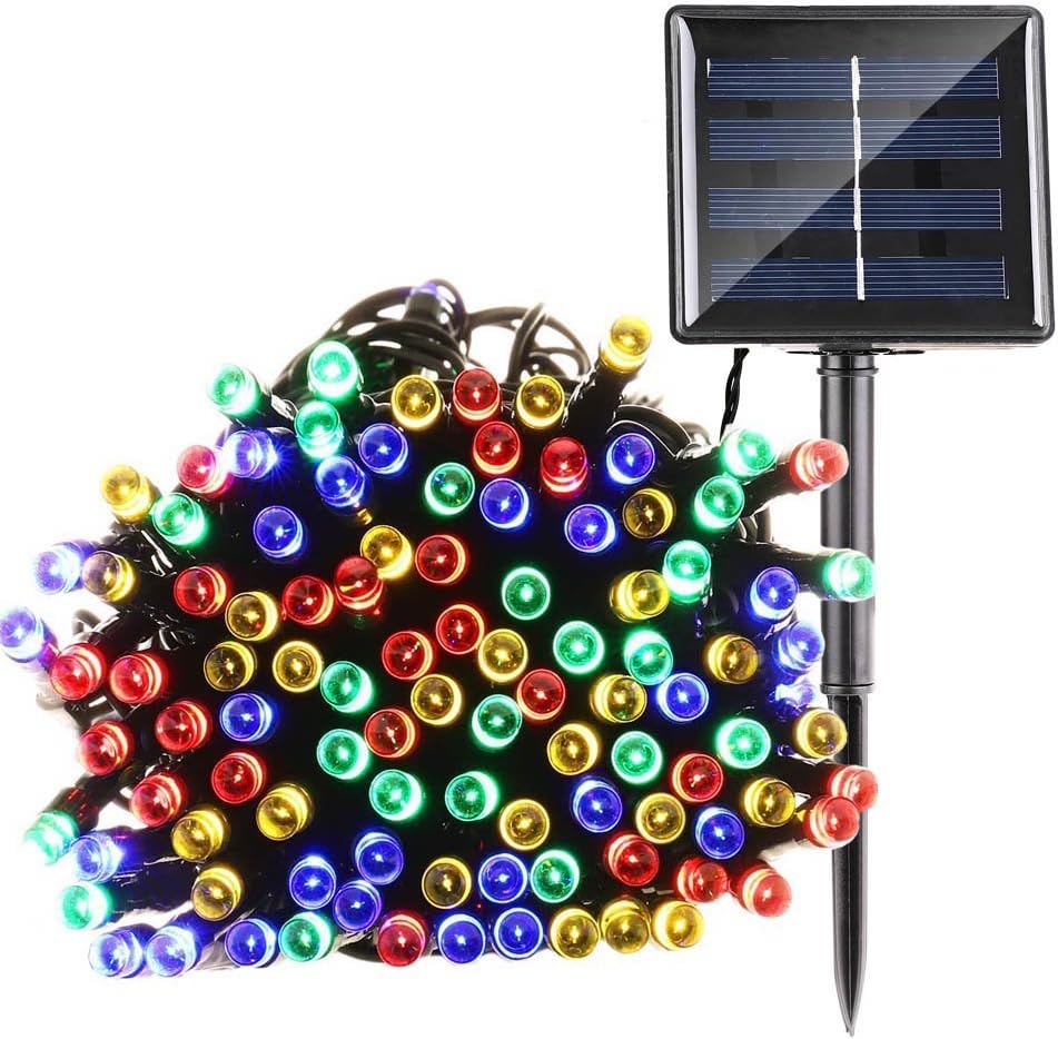 Solar Patio String Lights, Decorative Waterproof Solor Powered LED Fairy Lights for Outdoor Garden Patio Lawn Landscape Party (200 LEDs, 2 meters, Multicolor)