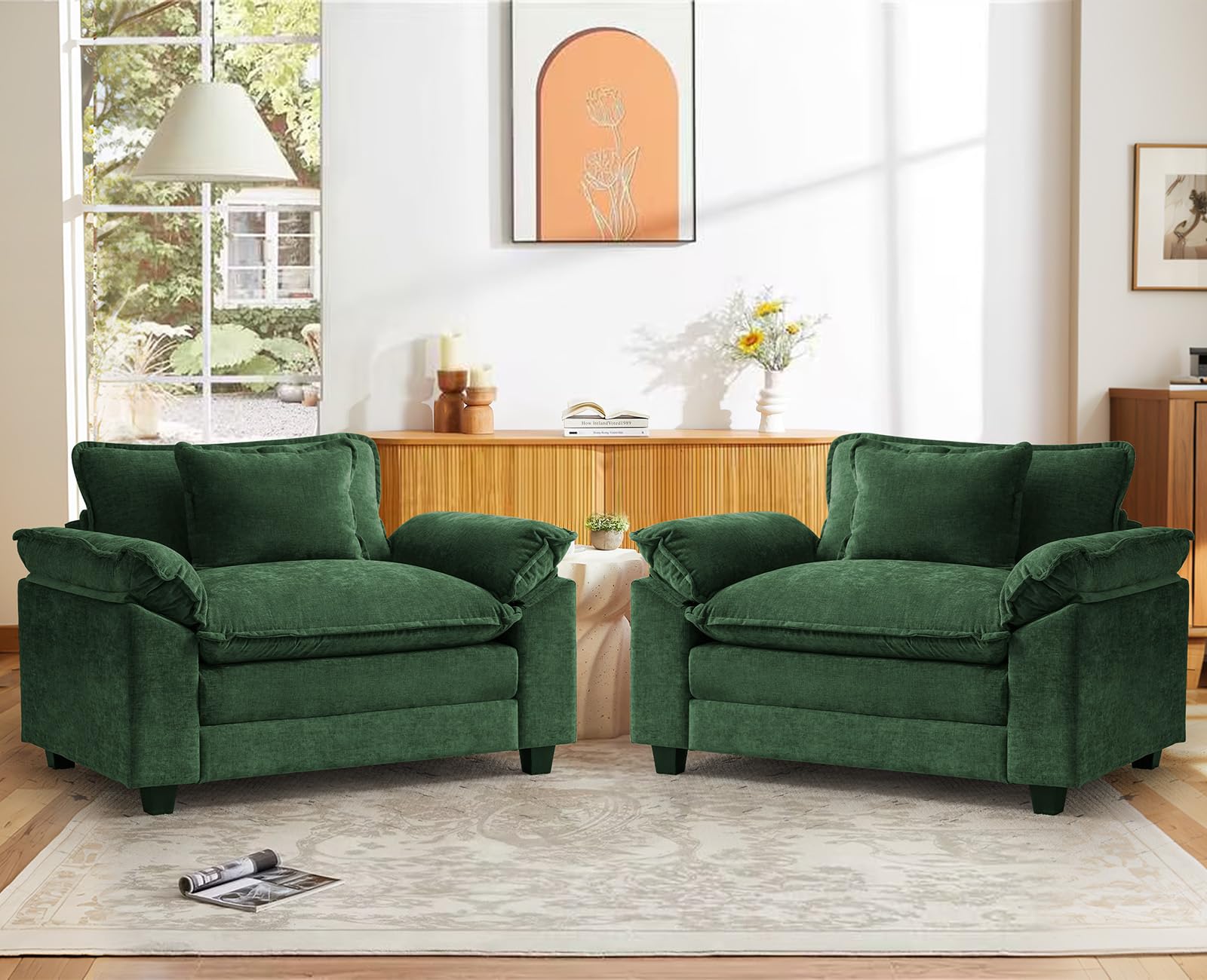 CDCASA Oversized Accent Chair, Chenille Comfy Cloud Sofa Chair with Large Seat and Upholstered Armrests, Modern Extra Wide Armchair Reading Chairs for