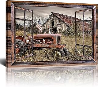 Fimtise Barn Pictures Wall Decor Old Tractor Farmhouse Canvas Painting B...