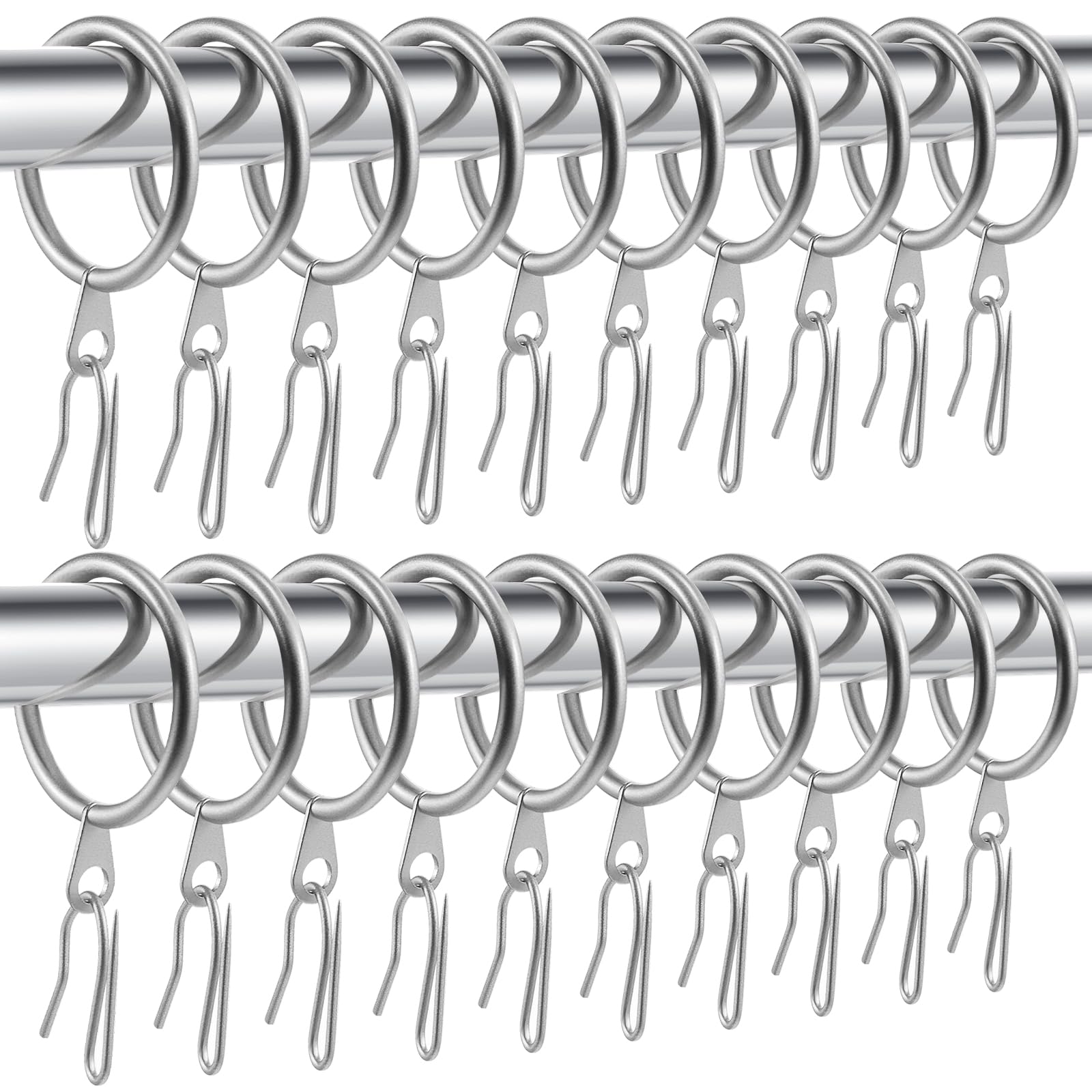 Hotop Vorhangringe aus Metall, 4,1 cm, 60 Stück und 60 Stück Metall-Vorhanghaken für Fenster, Tür, Duschvorhang (Silber)