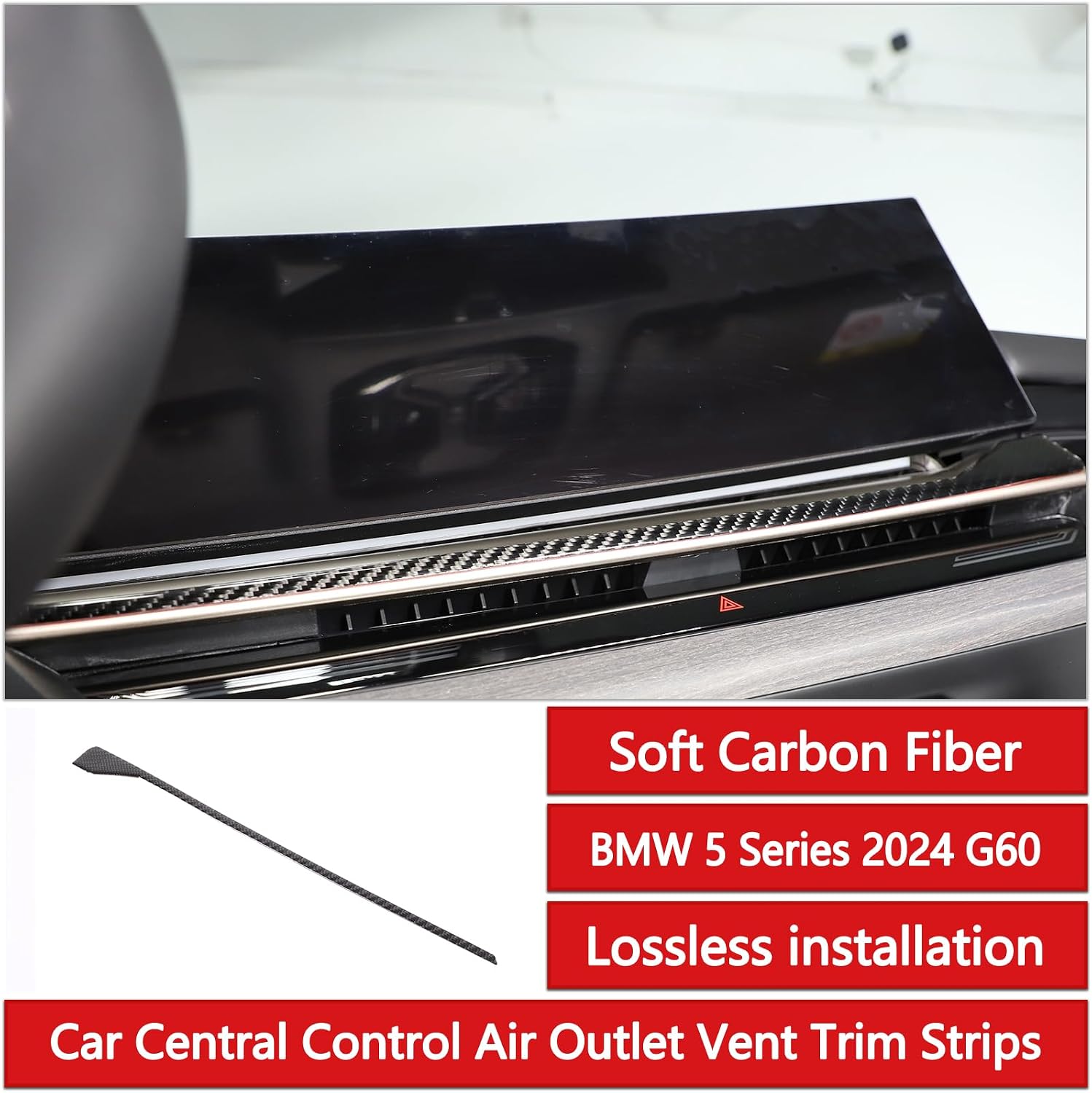 Car Central Control Air Outlet Vent Trim Strips Compatible with BMW 5 Series G60 2024,Carbon Fiber Center Navigation Screen Lower Panel Sticker Trim 1PCS Interior Accessories (Black Carbon)