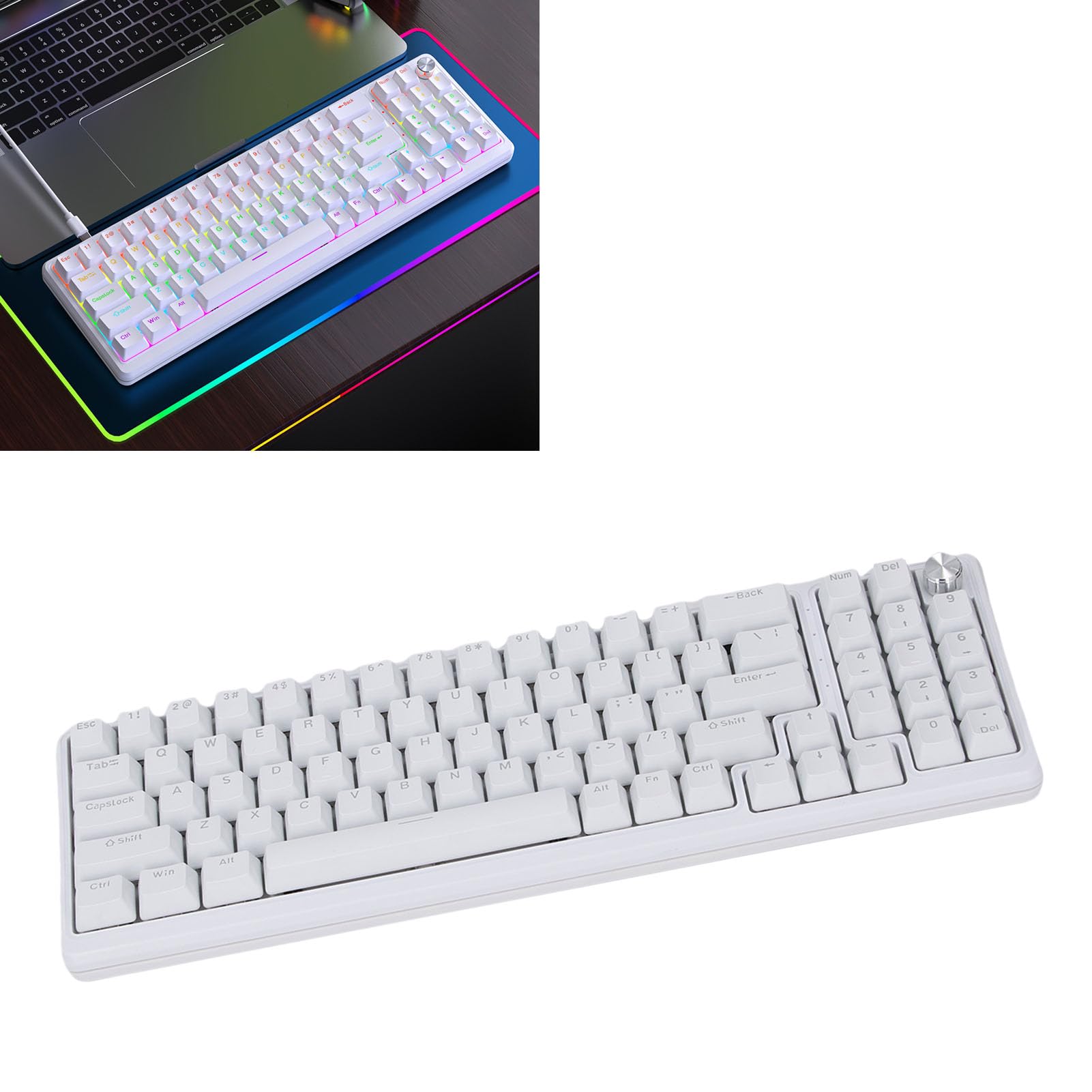 Asixxsix Mechaniczna klawiatura do gier, bezprzewodowa klawiatura mechaniczna z 11 dynamicznymi diodami RGB, podświetlana, układ 75% (WHITE)