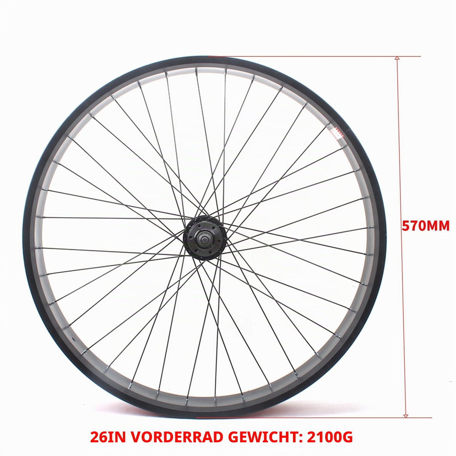 20“ Fat Bikes Rad 24/26x4.0'' Snow Bike Vorderrad Aluminium-Legierung Schnellspanner 135mm Vorderradnabe 6 Bolzen Scheibenbremse Vorderrad 36x14G Speichen(Black,26IN)