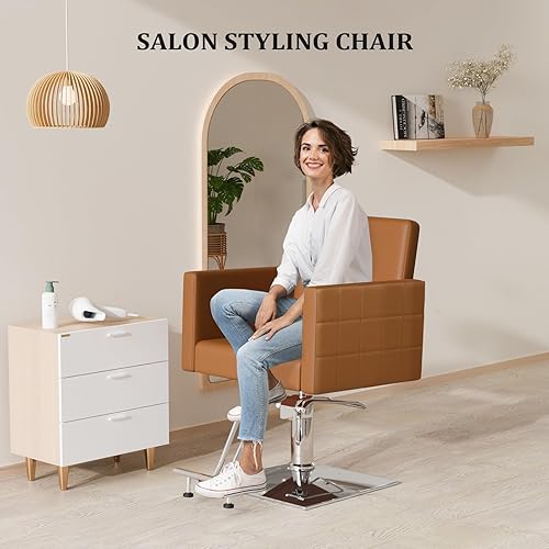 Miniatura 6 de Silla de peluquería para estilista de peluquería de asiento ancho, silla de peluquería hidráulica con reposapiés de acero inoxidable, silla de