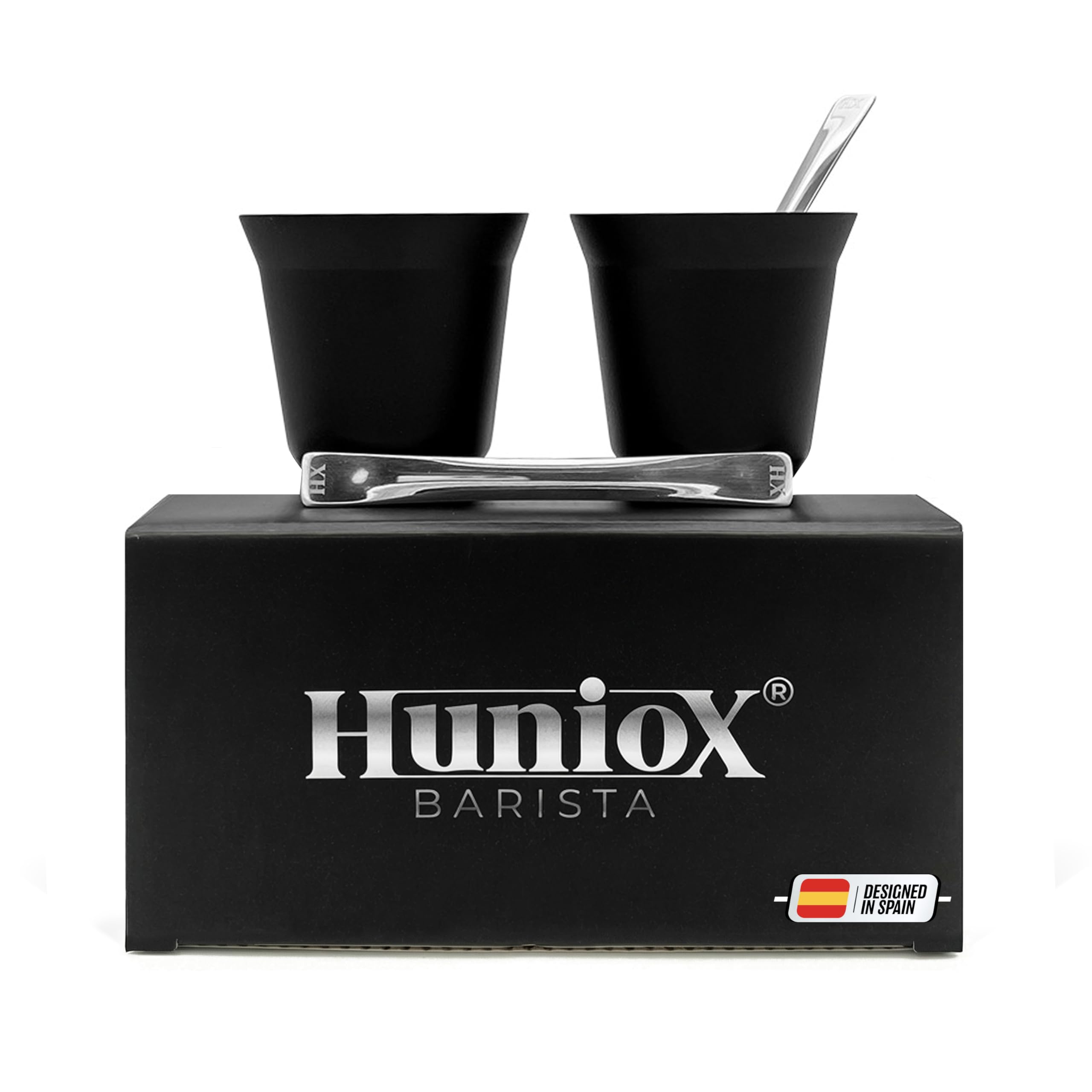 2 X 80 Ml | Espresso Macchiato – Juego Tazas De Cafe – Taza Termica Cafe – Chavenas De Cafe Expresso – Vaso Cafe – Taza Expresso | Incluye 2 Cucharillas De Diseño (Onyx, 80 Ml)