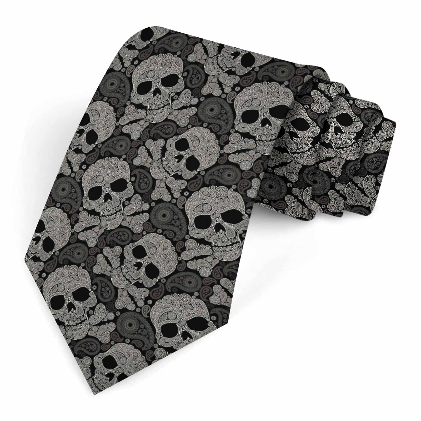 Muntayson Sugar Skull Pattern Tie for Men Novelty Fun Full Print Men's Necktie Skinny Fashion Narrow
