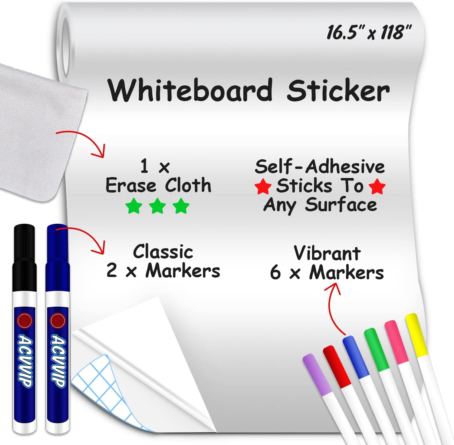 Large Whiteboard Sticker, ACVVIP SelfAdhesive Whiteboard Wall Sticker