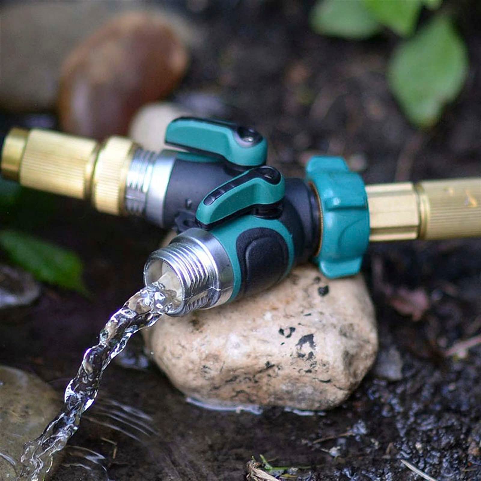 Regentonne Wasserhahn Außenhahn Schlauchverteiler, Wasserhahnanschluss, Garten, 2-Wege-Verteiler, Wasserfluss, Zinklegierung, Y-Schlauchverteiler, Anschluss, regulierbar, praktisch, Wasserhahn, Garten