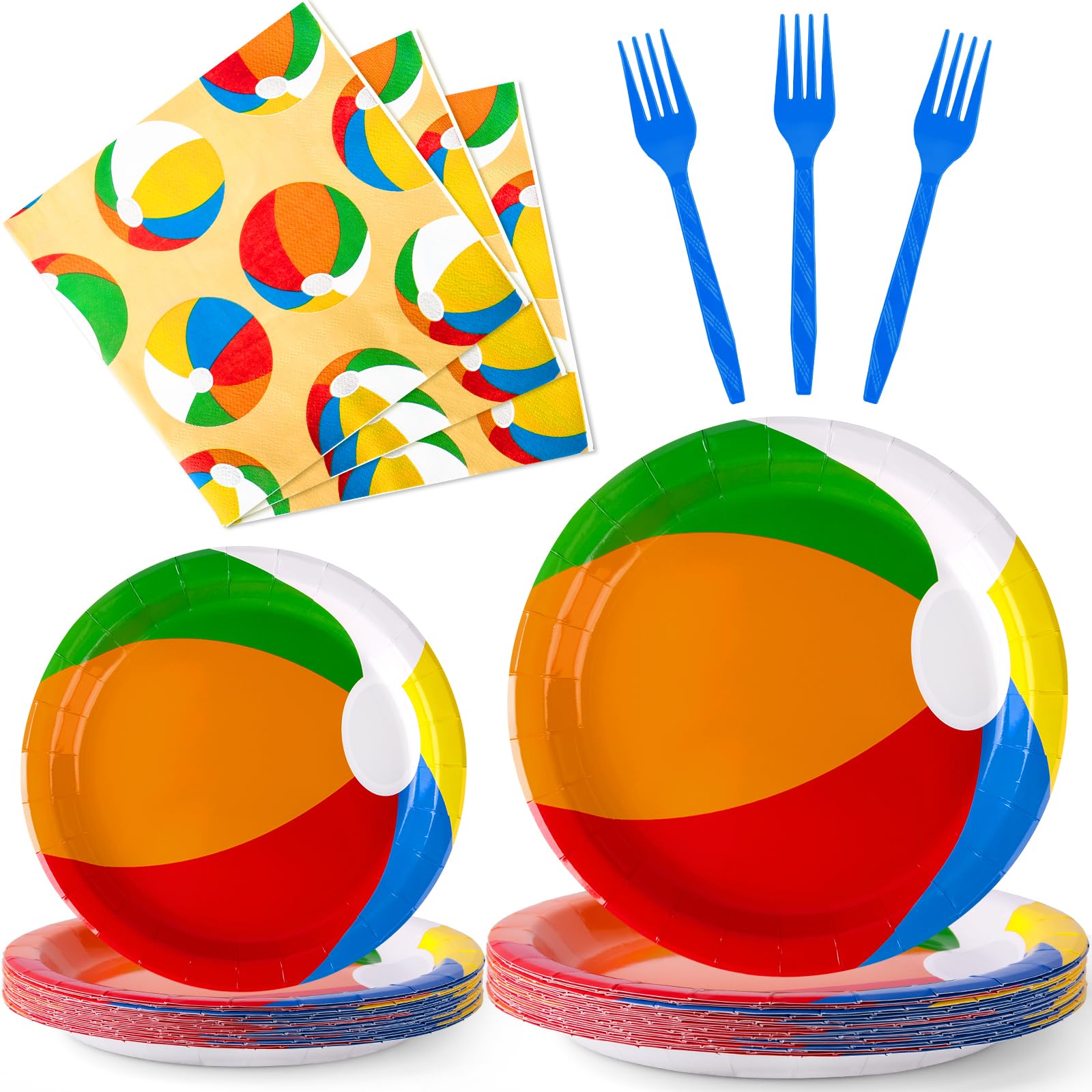 96 Pcs Pool Beach Summer Party Plates Napkins, Beach Theme Party Decorations, Hawaiian Summer Ball Plates Pool Decorations Supplies for Kids, Serves 24
