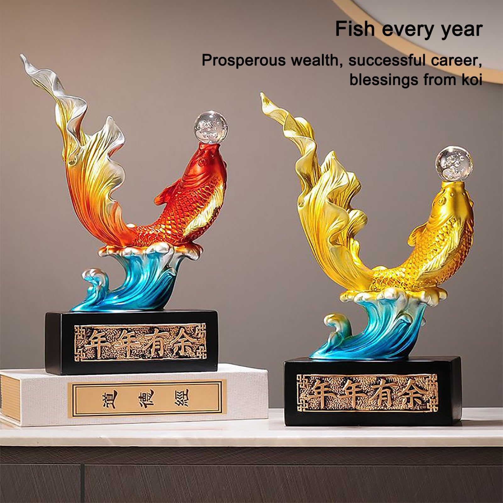 Amazon.co.jp: 中国の風水魚の像、クリスタルボール付き手作り樹脂鯉