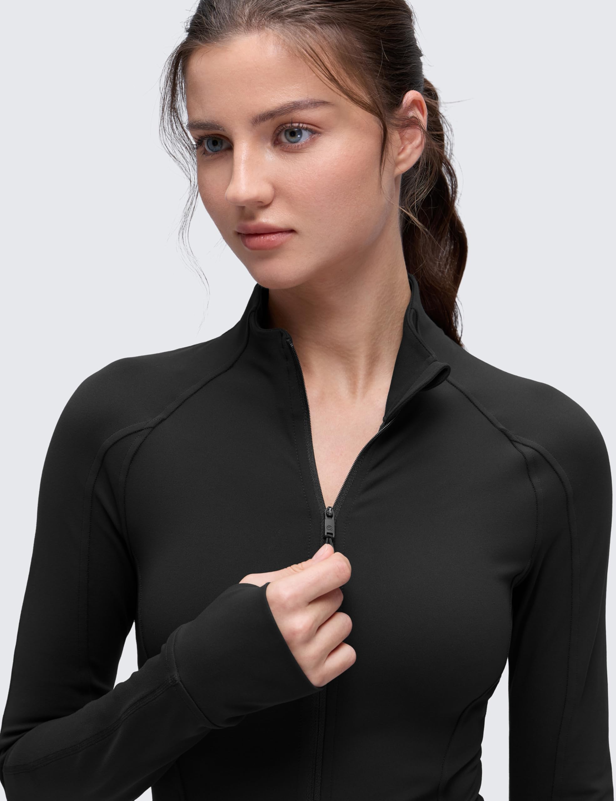 CRZ YOGA Butterluxe Jacke Hüftlänge | Extremweich, Sport, Slim Fit, Vollzip, Seitentaschen, Daumenlöcher, für Damen