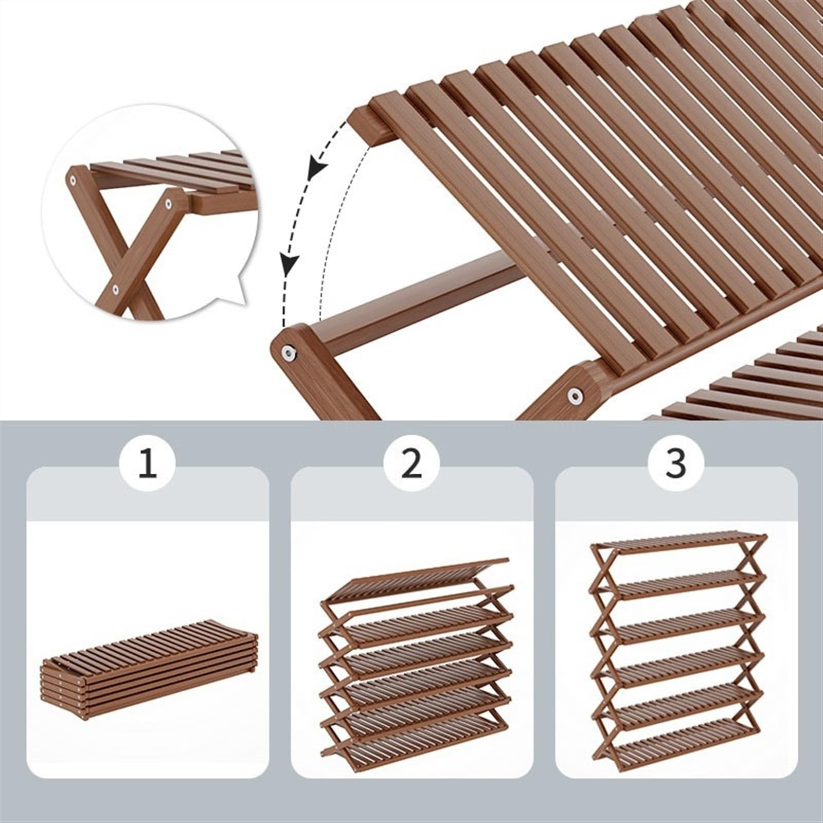 Portascarpe Scarpiera pieghevole, resistente organizer for scarpiera in bambù, ripiano for scarpe autoportante con struttura a X for armadio d'ingresso(3-Layers 70cm)