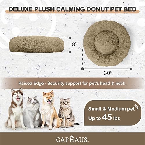 Miniatura 2 de CAPHAUS Cama para mascotas con forma de dona calmante de 2430 pulgadas para gatos y perros pequeñosmedianos, parte inferior antideslizante, lavable,