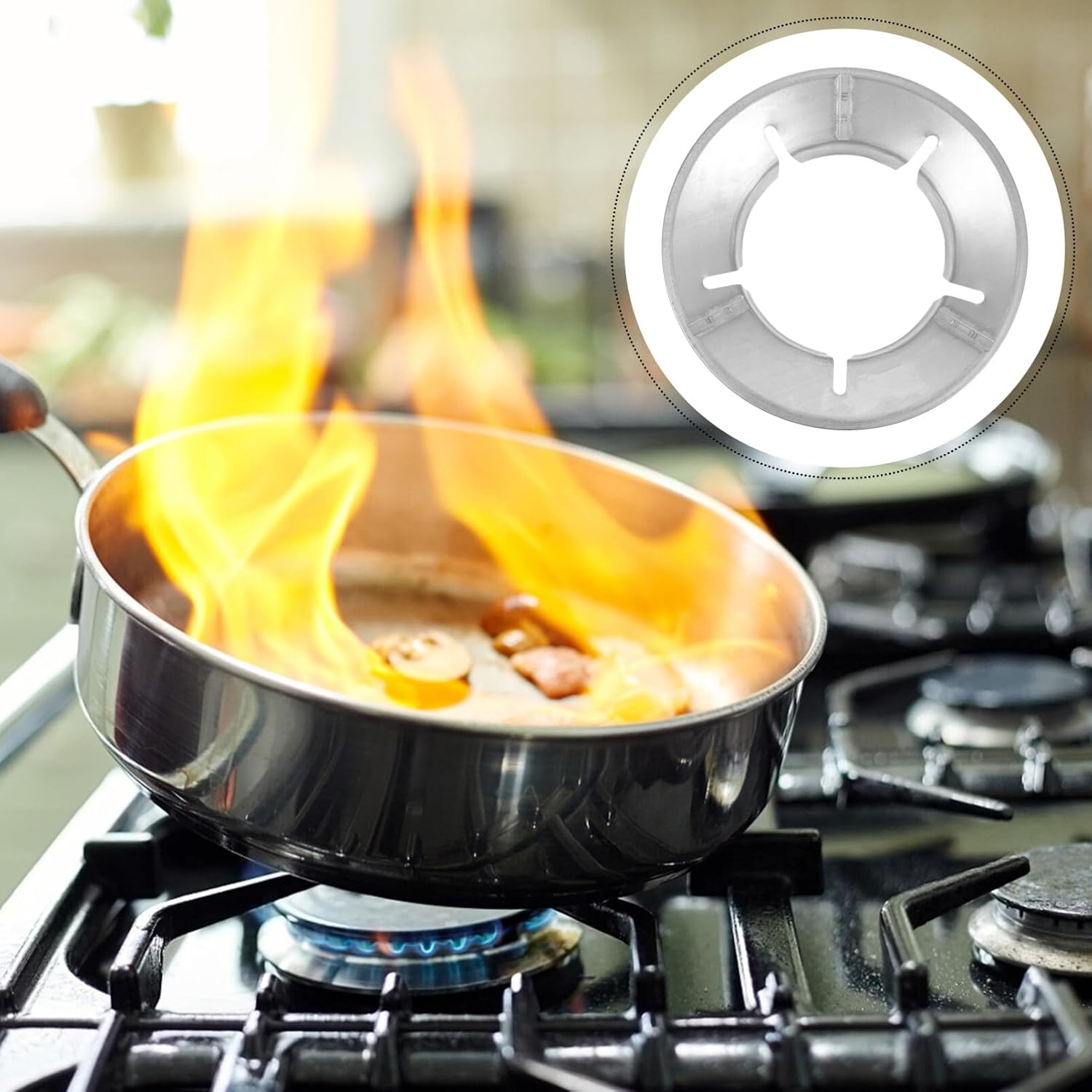 Kichvoe Gas Stove Ring Windproof Wok Ring 5-Opening Non-Slip Wok Rack with Preserve Cutouts Heat Resistant Burner for Most Gas Stoves 10.03 X 10.03 X 2.75 in 2 pack