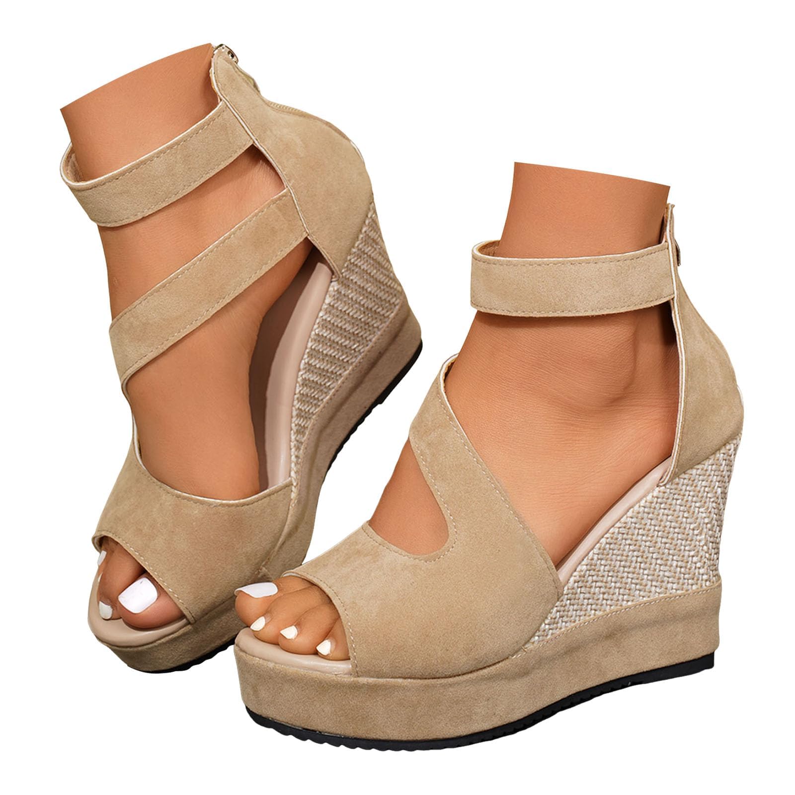 Platform Wedge Sandals for Women 2026 Cutout Peep Toe High Heeled Wedges Ankle Strap Espadrille Dressy Sandal Summer Buckle Slingback Fish Mouth Fashion Outdoor Vacation Beach Shoes Walking Footwear