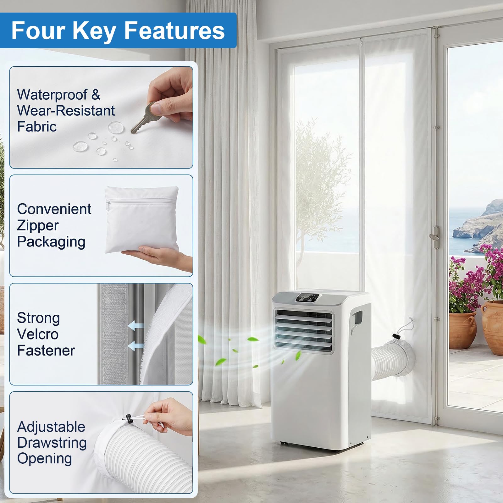 Kit d’étanchéité mobile pour climatiseur – 100 × 210 cm avec cordon | La solution idéale pour les fenêtres standards Avec ses dimensions de 100 × 210 cm, ce kit d’étanchéité convient.