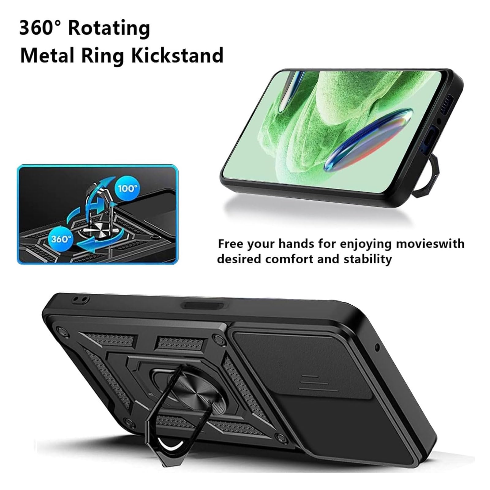 Custodia Motorola Moto G85 5G Antiurto Con Supporto Rotante 360° - Doppio Strato PC+TPU - Cover Protettiva Rigida E Morbida