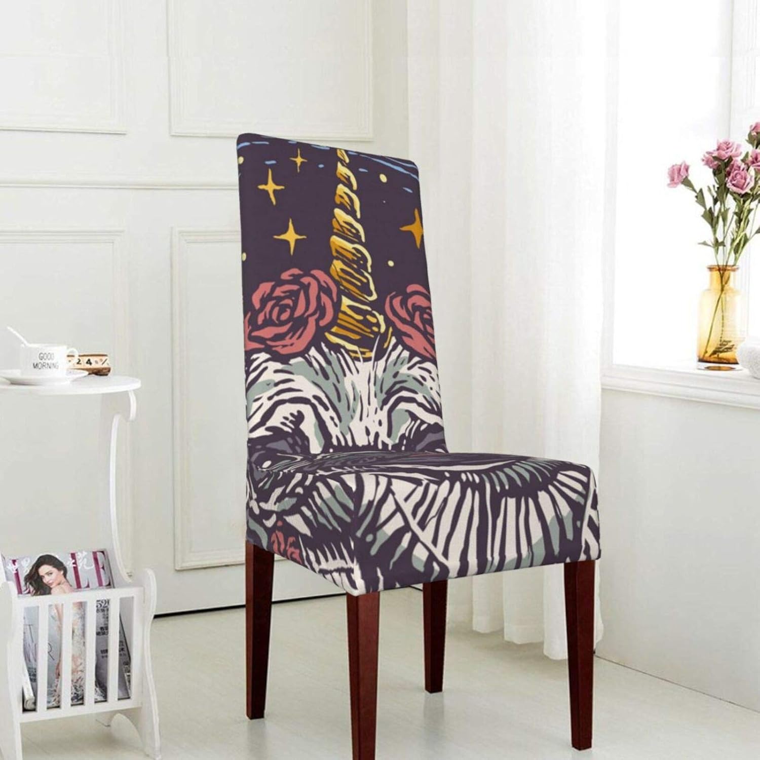 Amazon Co Jp かわいいユニコーンパグイラスト ダイニングチェアカバー 背もたれ 椅子 カバー おしゃれ 保護ケース 柔らかい 快適 抗しわ フルカバー 洗える 耐久性 汚れ防止 四季兼用 人気 家の装飾 ホーム キッチン