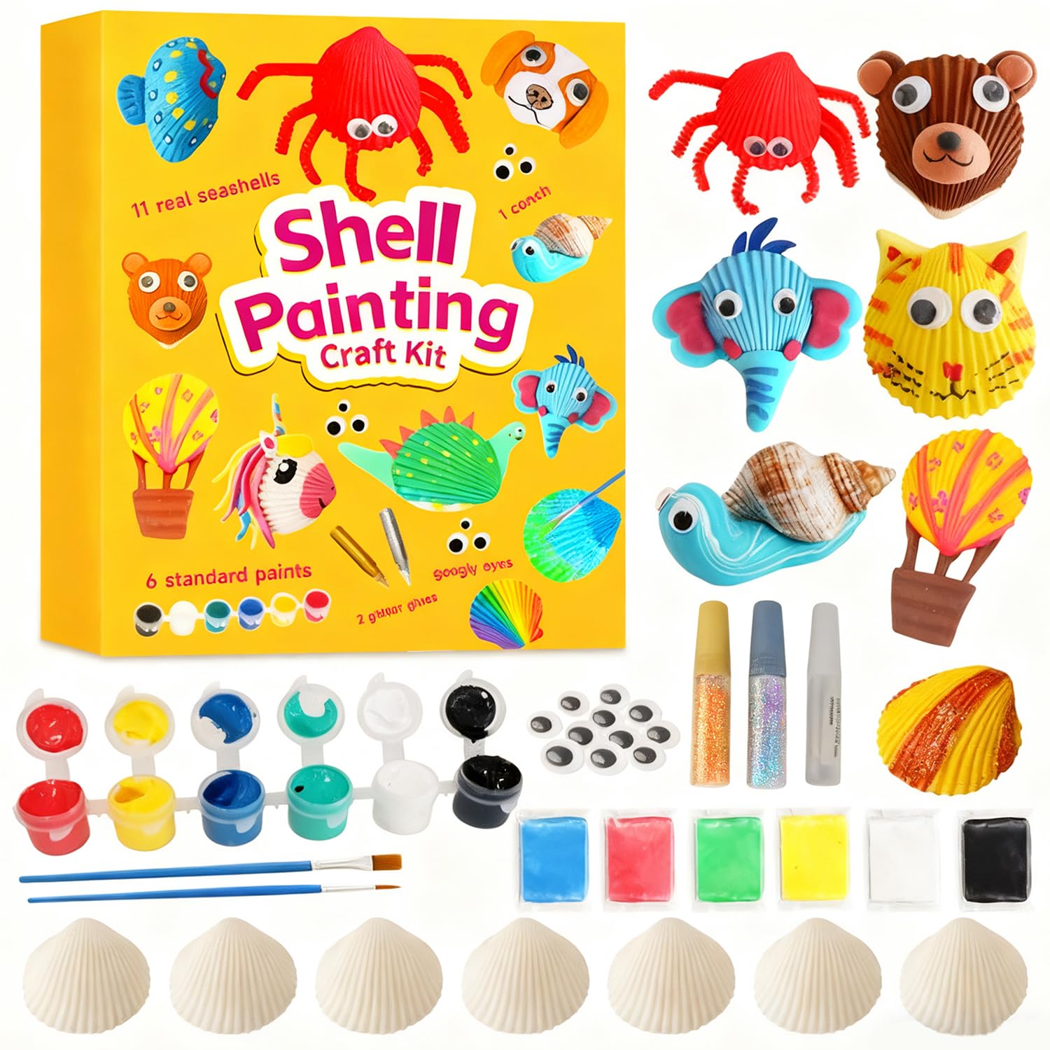 MIFKLMV Sea Shell Painting Kit, Painting Shell Arts and Crafts, Paint Shells Art, DIY Seashell Toys for Kids, for Girls and Boys Birthday Easter Rainy Day Gifts