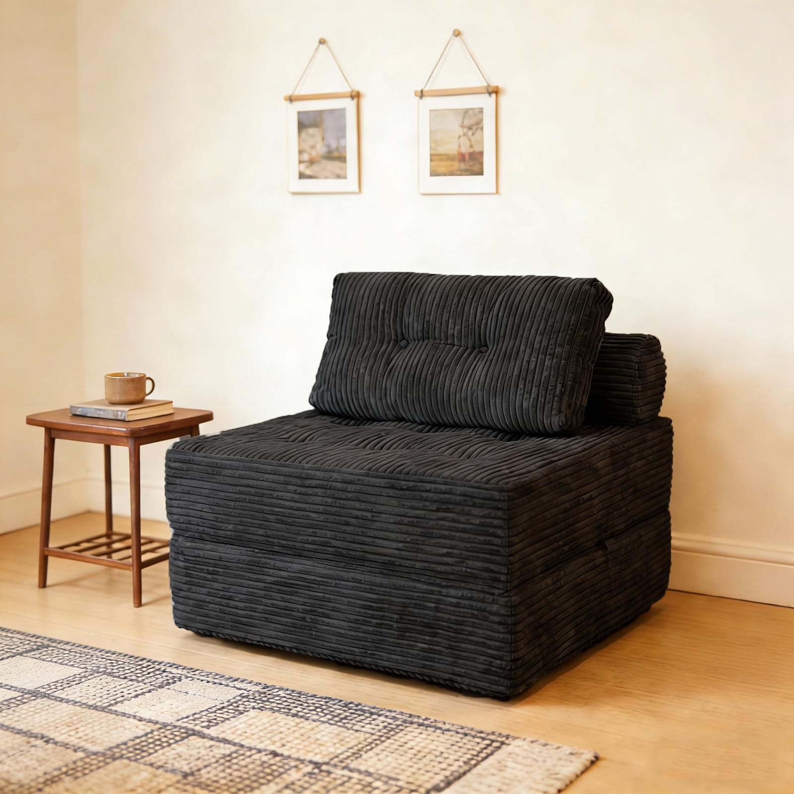 ANONER Folding Sofa Bed Sectional Couches with Deep Seat and Pillow Futon Floor Couch Versatile Convertible Sleeper Chair