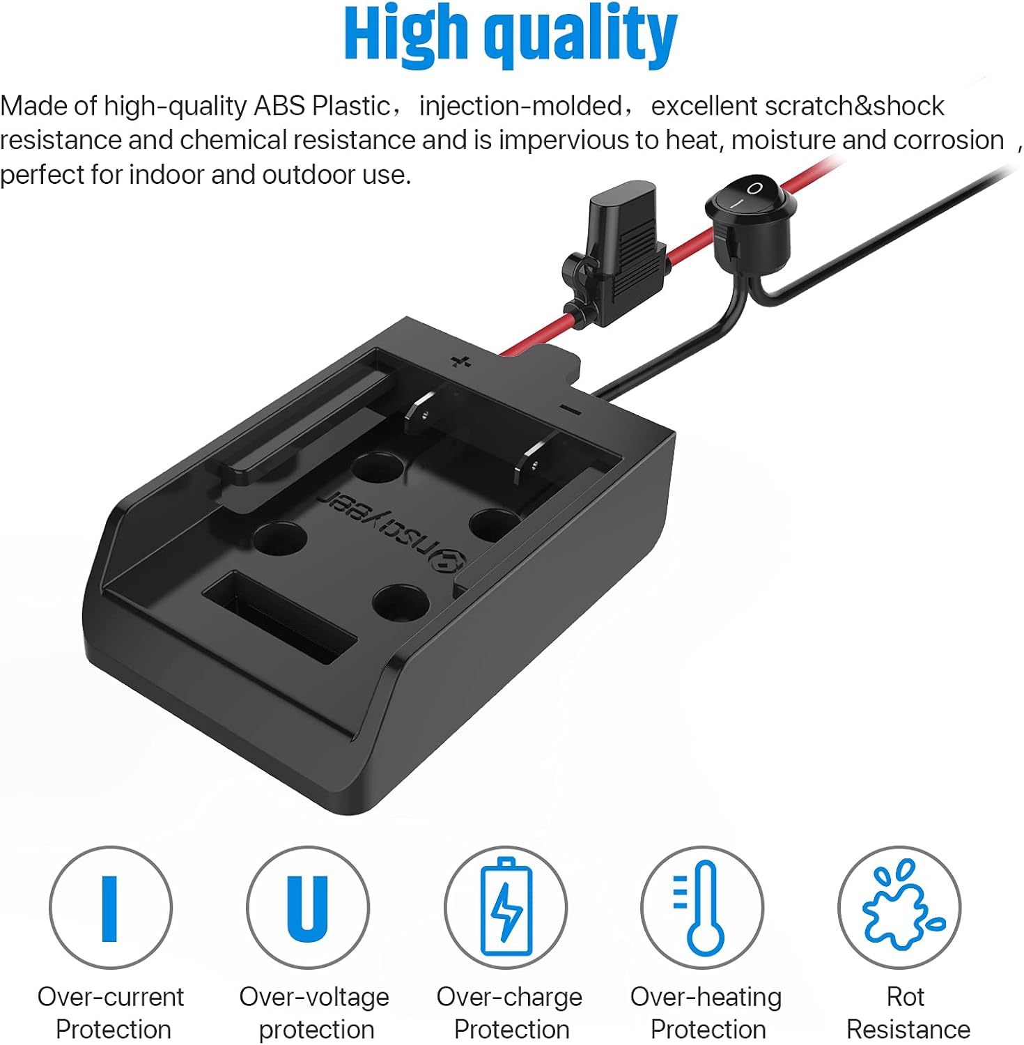 Power Wheel Adapter with Fuse & Switch, Secure Battery Adapter for Dewalt 20V Lithium Battery, with 12 Gauge Wire, Good Power Convertor for DIY Ride On Truck, Robotics, and Work Lights, 2 Pack