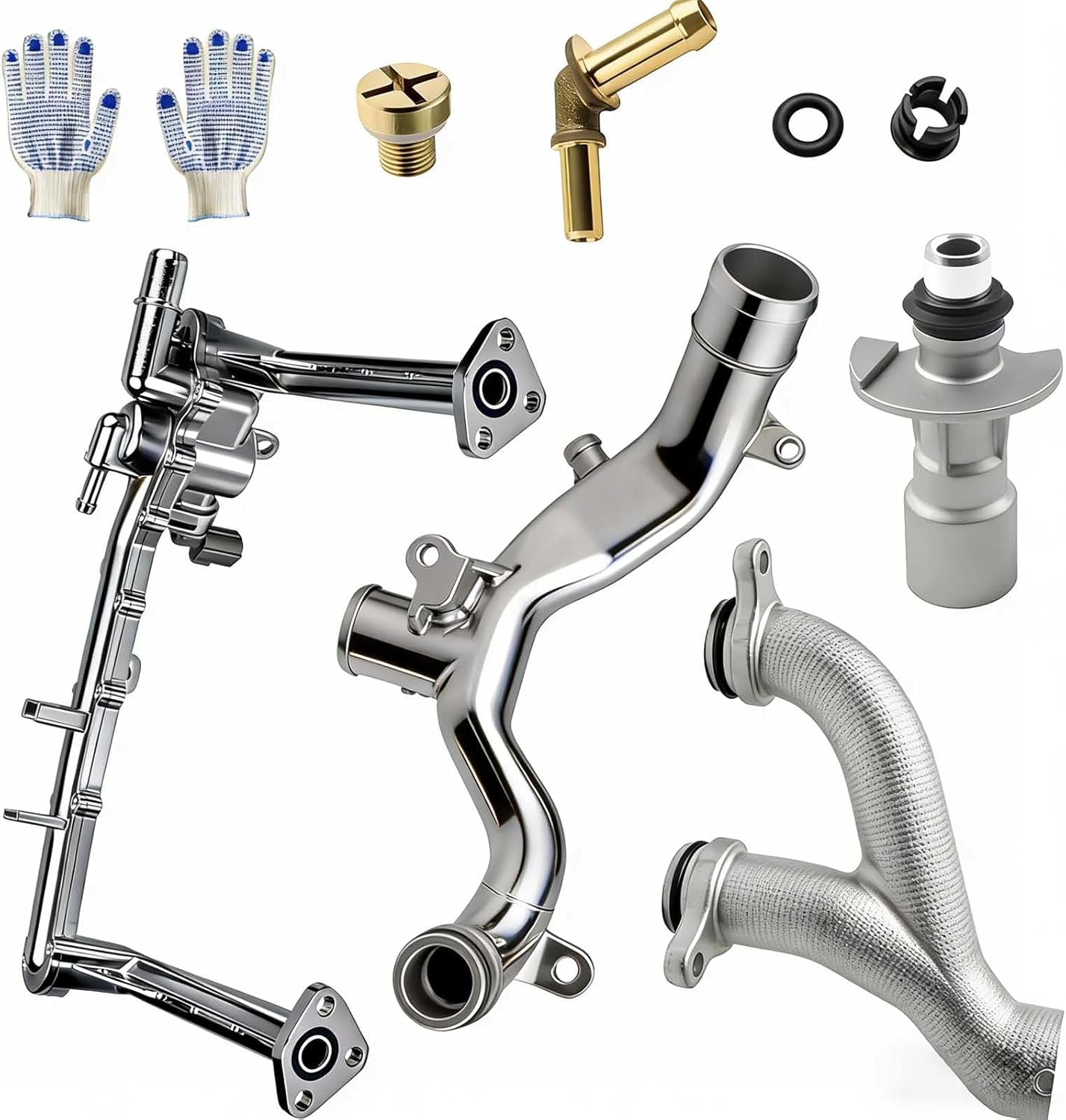 7Pcs Aluminum Water Pump Coolant Outlet Pipe Kit For 2010-2021 Land Rover LR4 Discovery Range Rover Sport Velar, For Jaguar XF XJ XE F-Type F-Pace 3.0L 5.0L LR109401 LR050935 LR090630