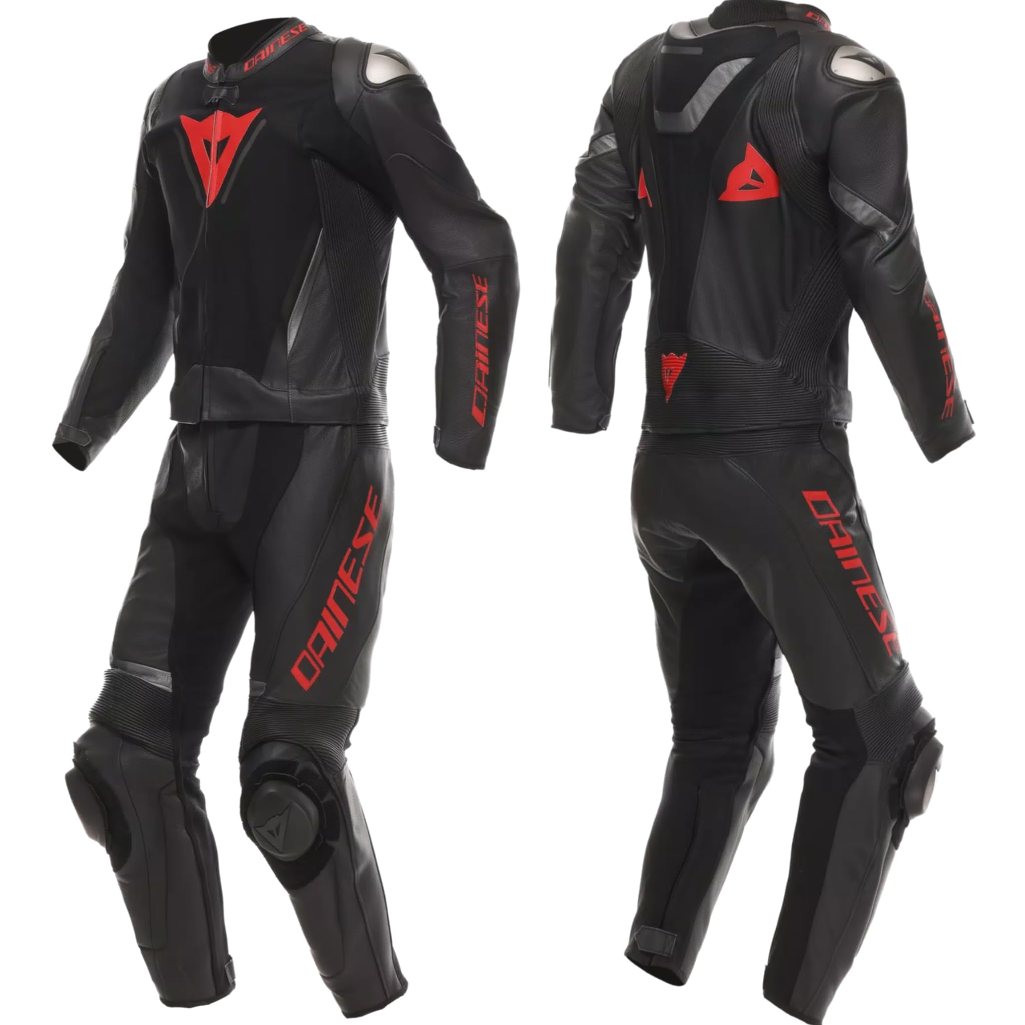 DAINESE Demon Sprint Tuta in pelle da motociclista a due pezzi, nero/nero/rosso, 52